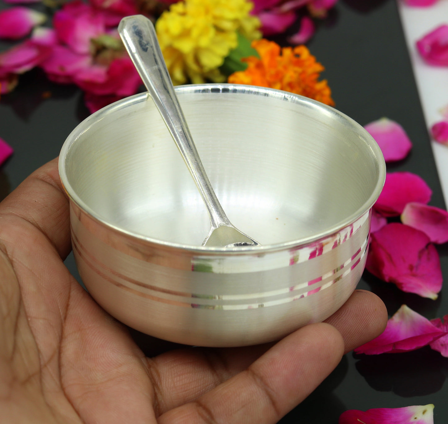 99.9 pure sterling silver handmade solid silver bowl kitchen utensils, vessels, silver has antibacterial properties, keep stay healthy sv52 - TRIBAL ORNAMENTS