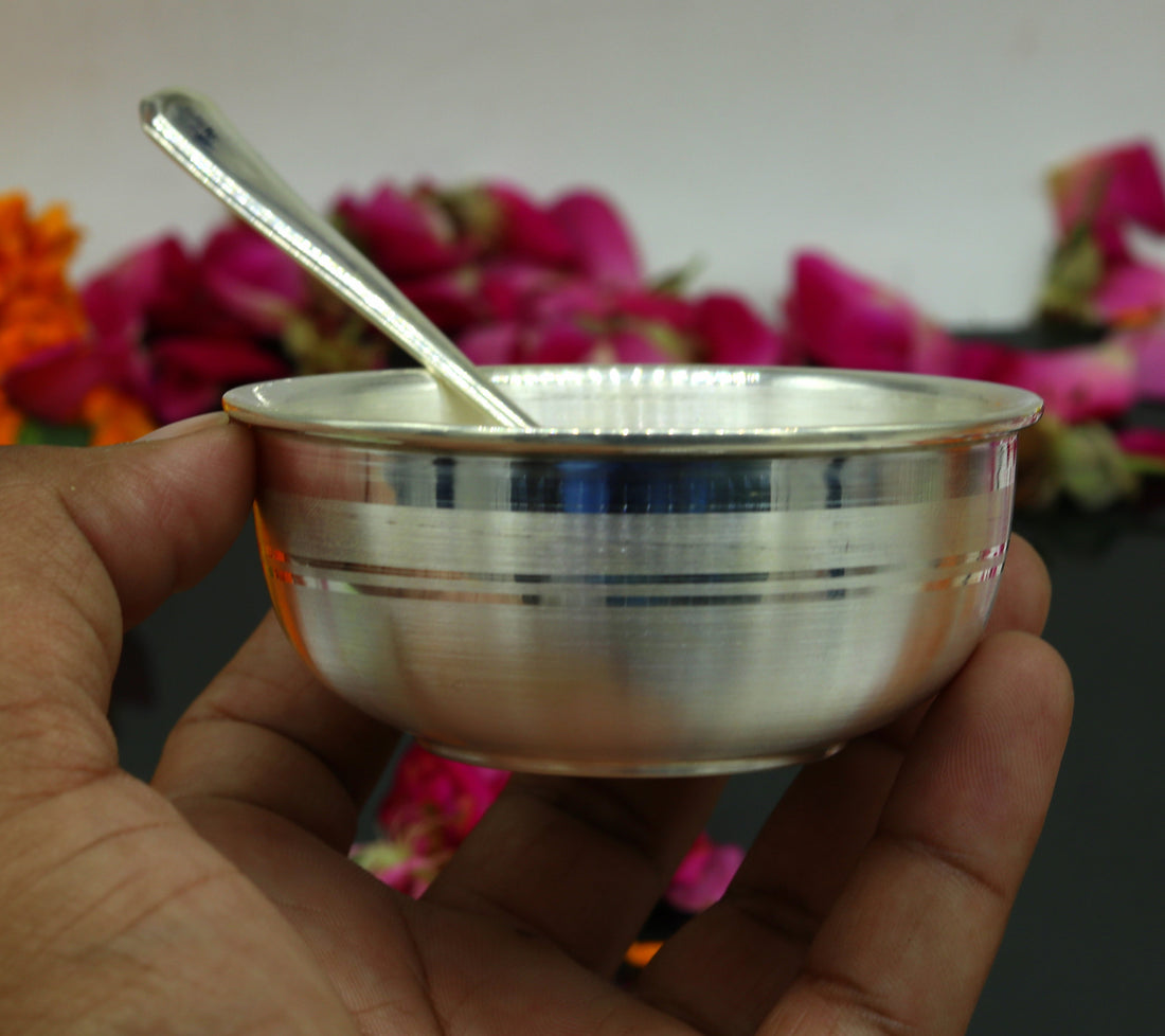 999 pure sterling silver handmade solid silver bowl kitchen utensils, vessels, silver has antibacterial properties, keep stay healthy sv54 - TRIBAL ORNAMENTS