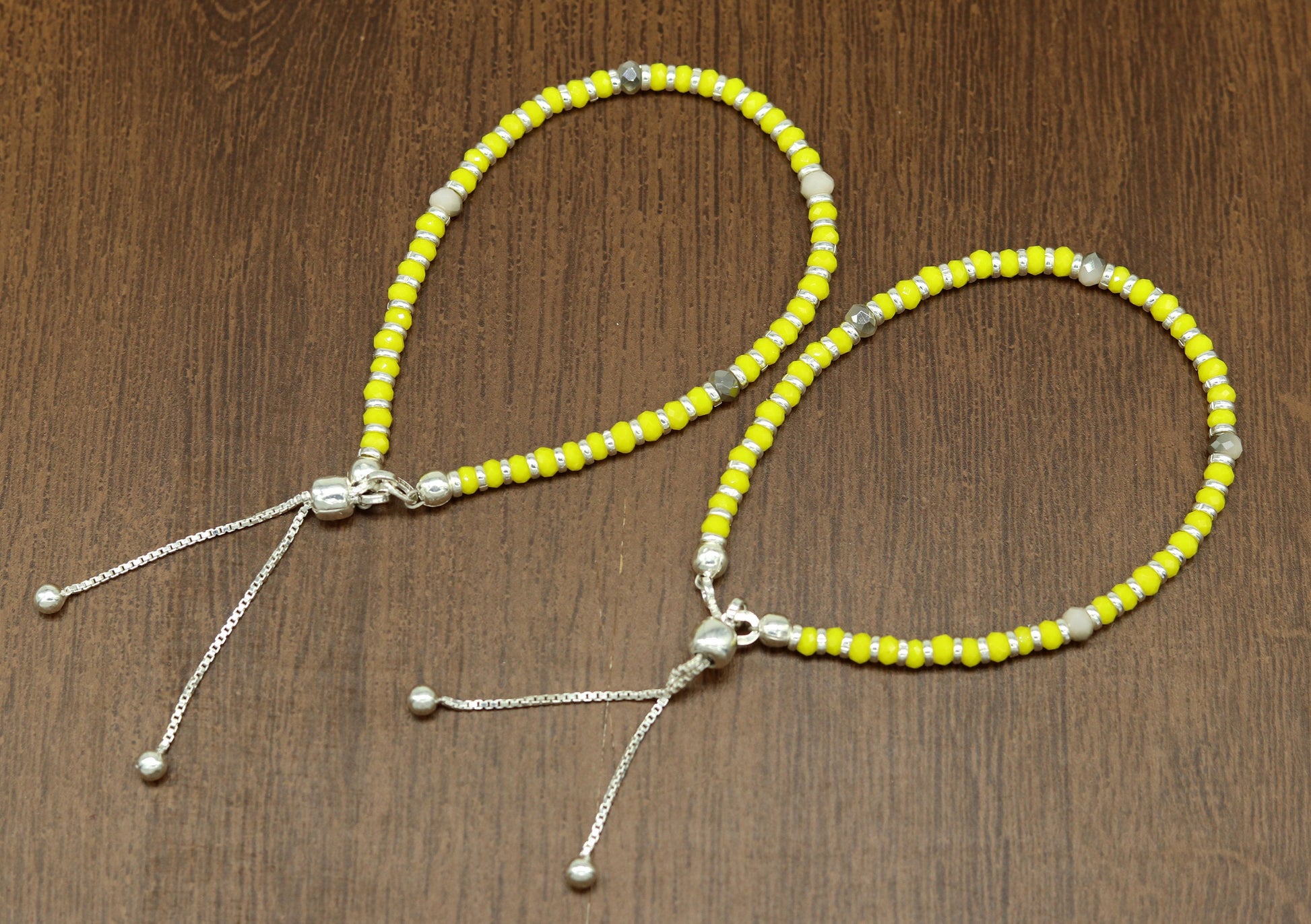 7" 925 sterling silver gorgeous silver and yellow beads adjustable bracelet, charm bracelet, customized bracelet girl's jewelry sbr164 - TRIBAL ORNAMENTS
