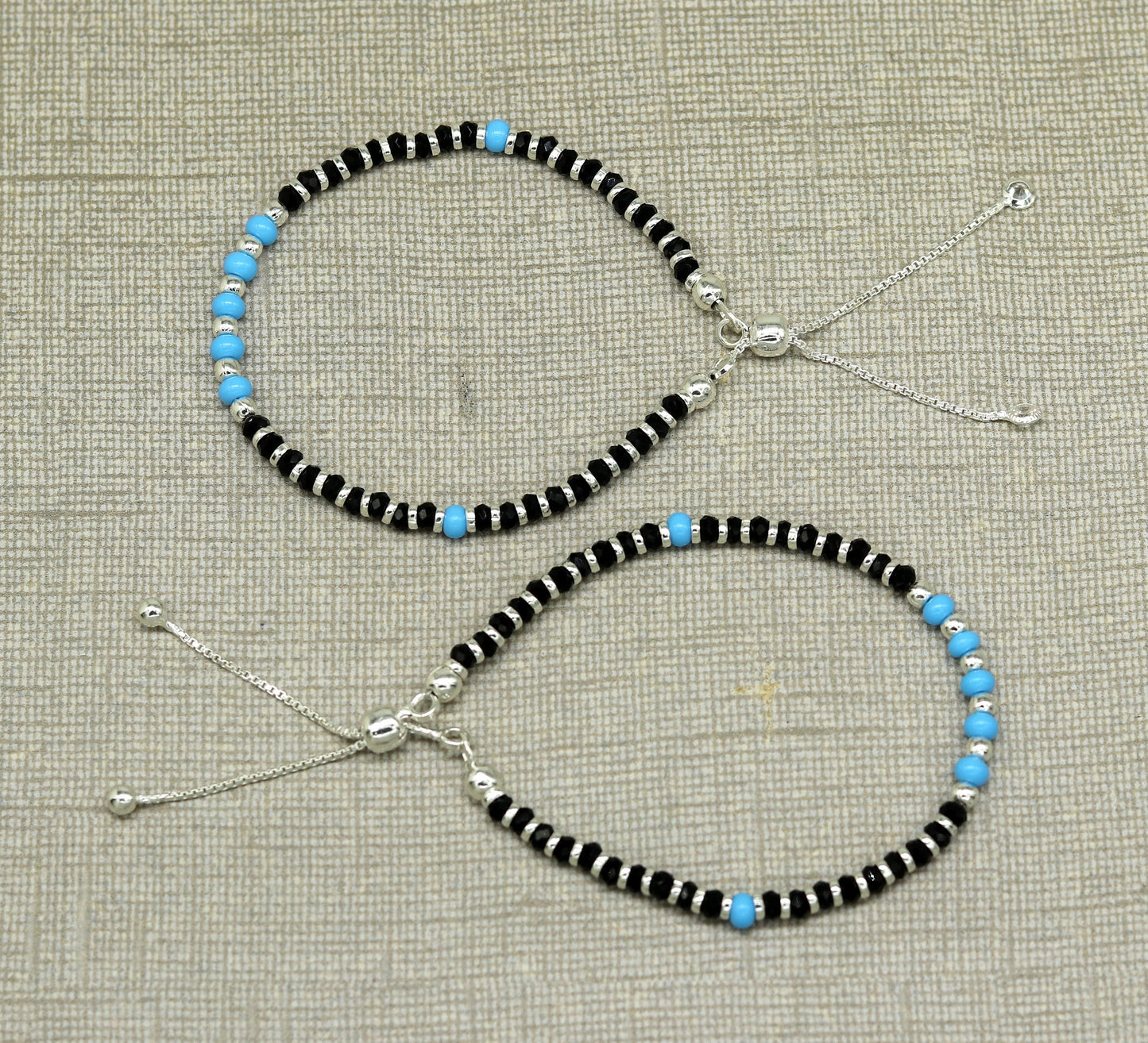 7 inches long handmade 925 sterling silver fabulous silver beads, blue stone charm adjustable customized bracelet for girl's gifting sbr172 - TRIBAL ORNAMENTS