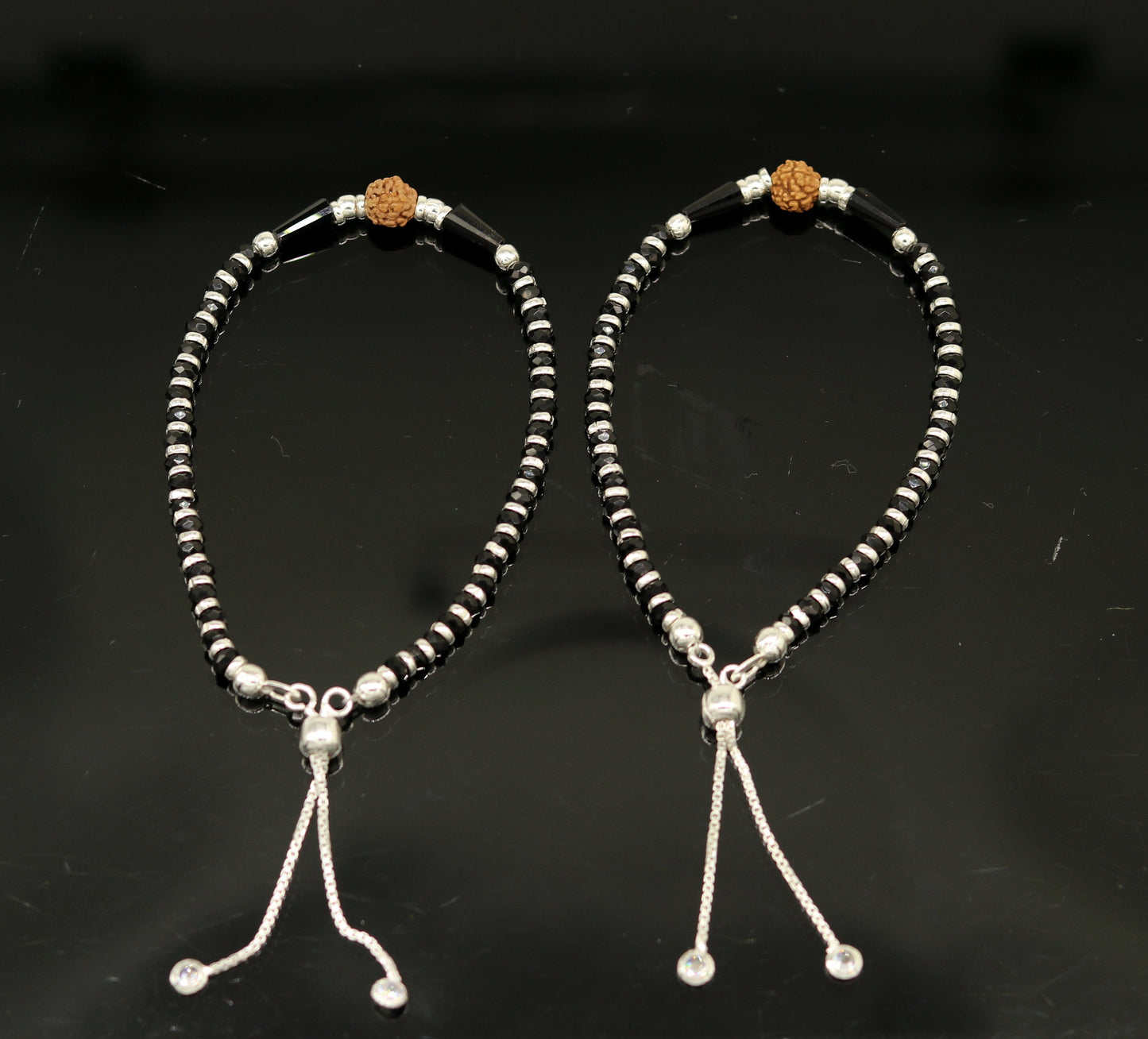 925 sterling silver handmade silver Rudraksh and black beads bracelet , pretty charm bracelet, customized beaded jewelry for girls sbr175 - TRIBAL ORNAMENTS
