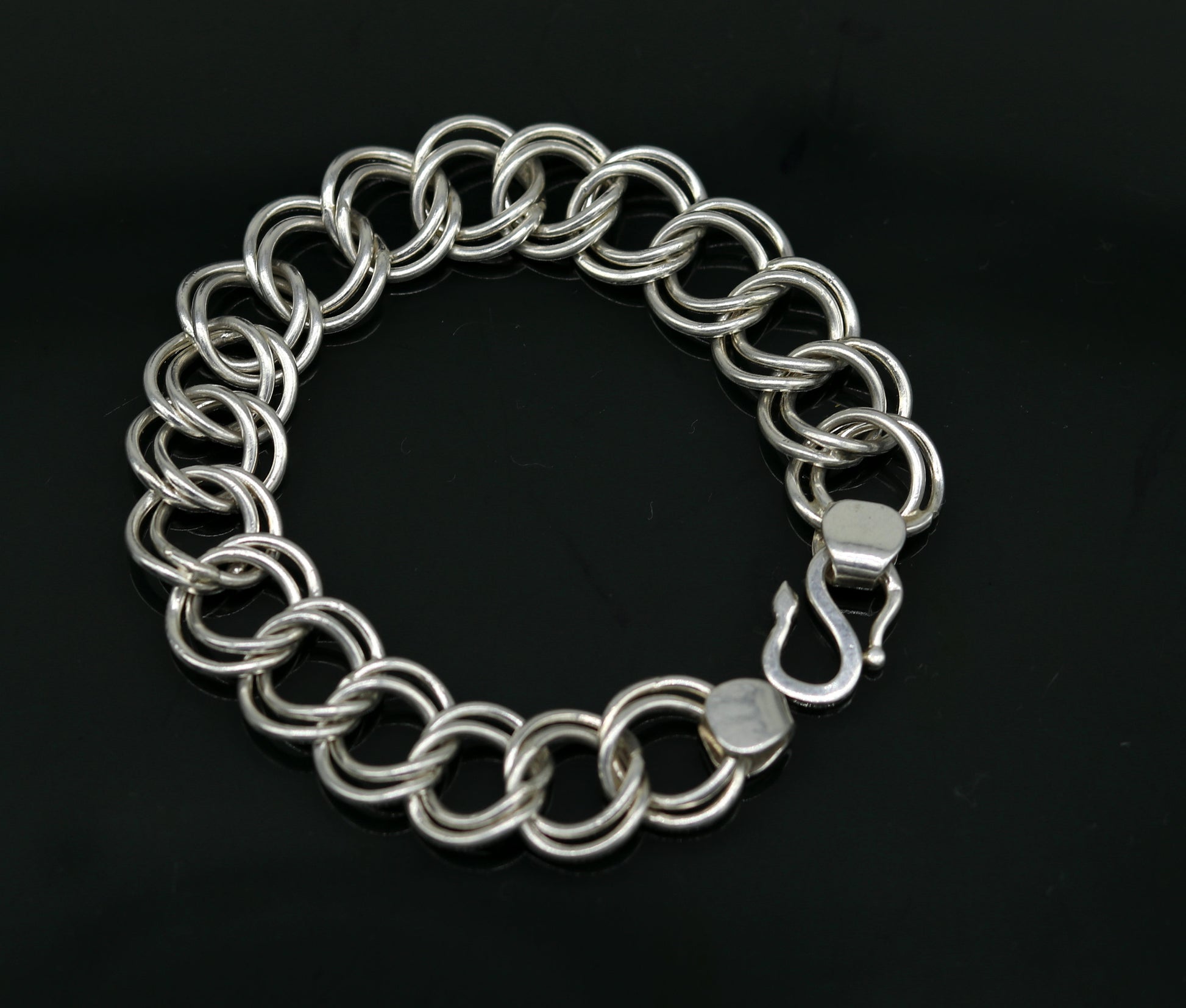 7.5" inches 925 sterling silver handmade double link chain bracelet customized design gorgeous personalized gifting unisex jewelry sbr193 - TRIBAL ORNAMENTS