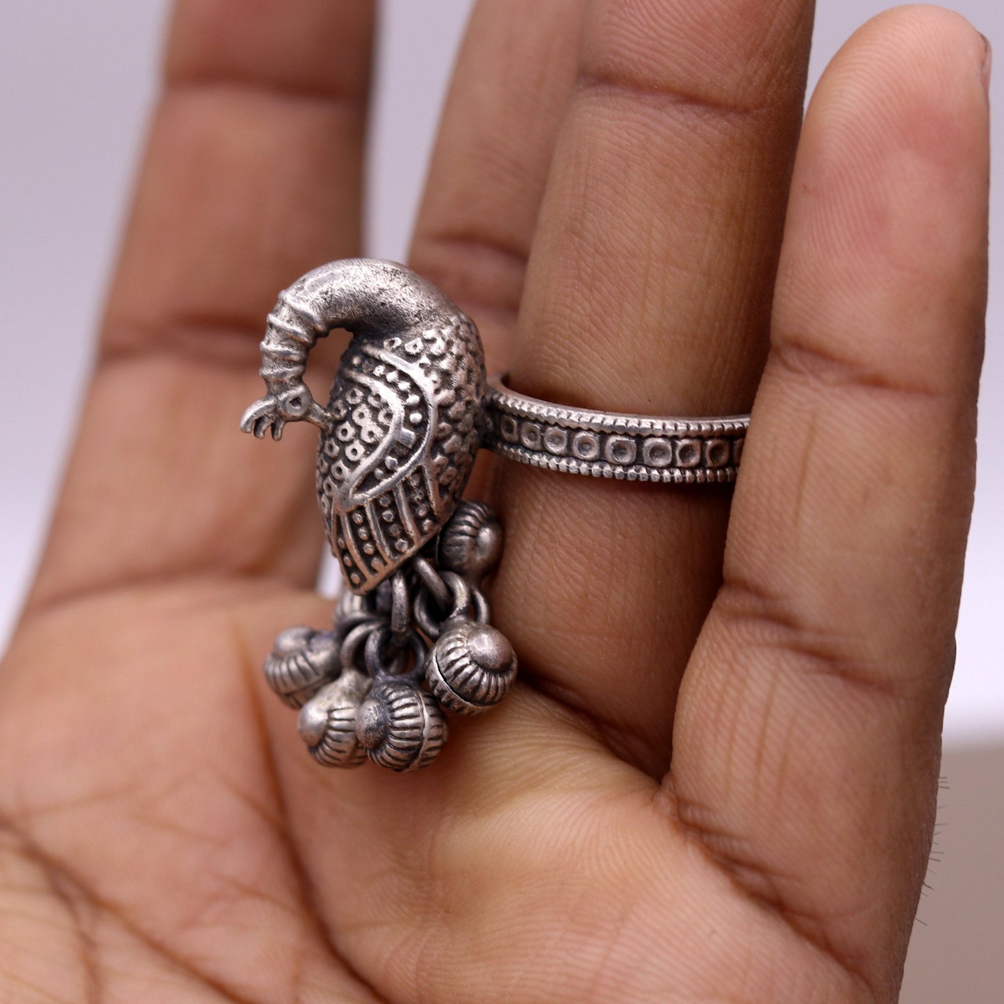 925 sterling silver handmade fabulous peacock design ring with amazing noisy jingle bells excellent customized jewelry for belly dance sr266 - TRIBAL ORNAMENTS