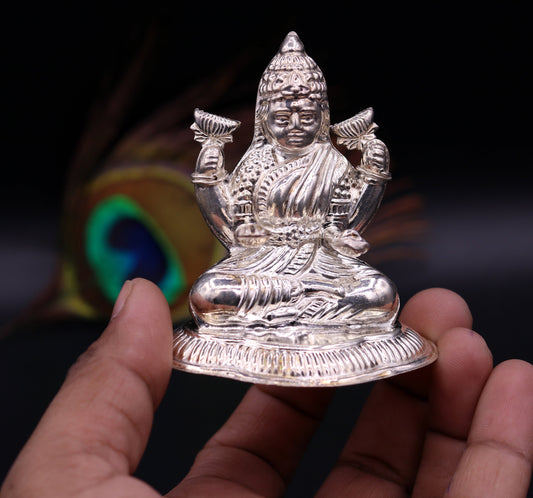 Sterling silver handmade gorgeous Goddess laxmi statue sculpture for Diwali puja customized art home temple article from sst01 - TRIBAL ORNAMENTS