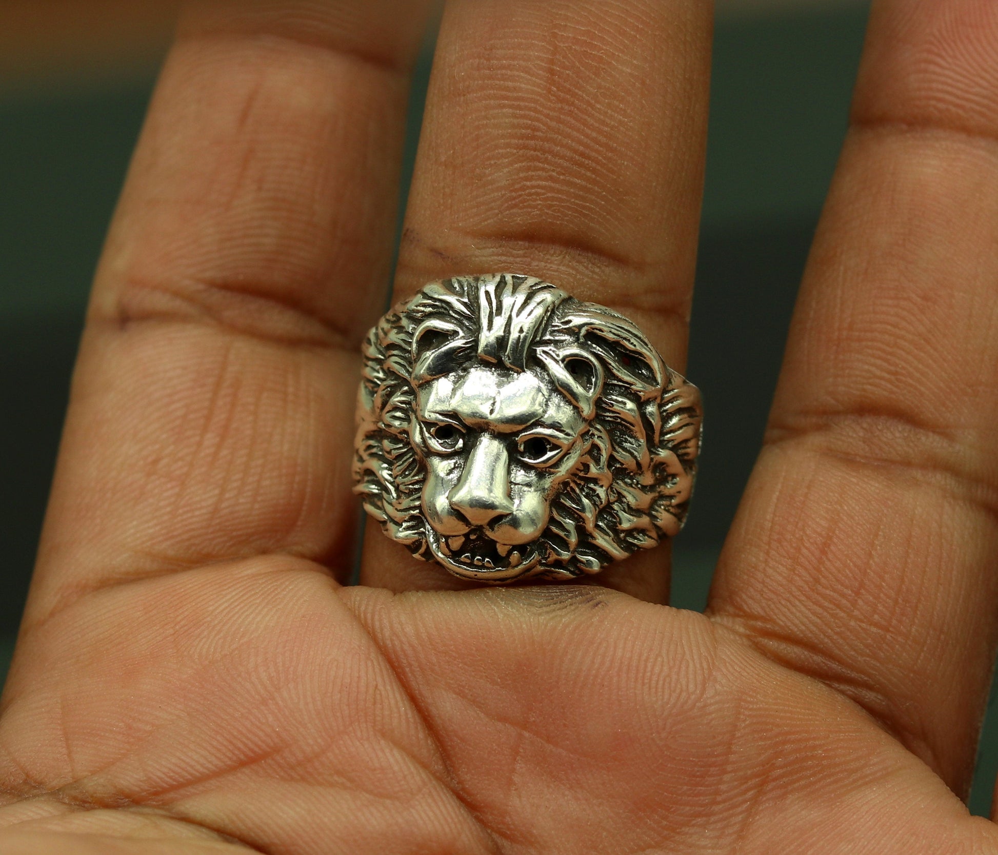 925 sterling silver handmade excellent lion face vintage antique stylish ring band unisex customized jewelry from Rajasthan india sr273 - TRIBAL ORNAMENTS