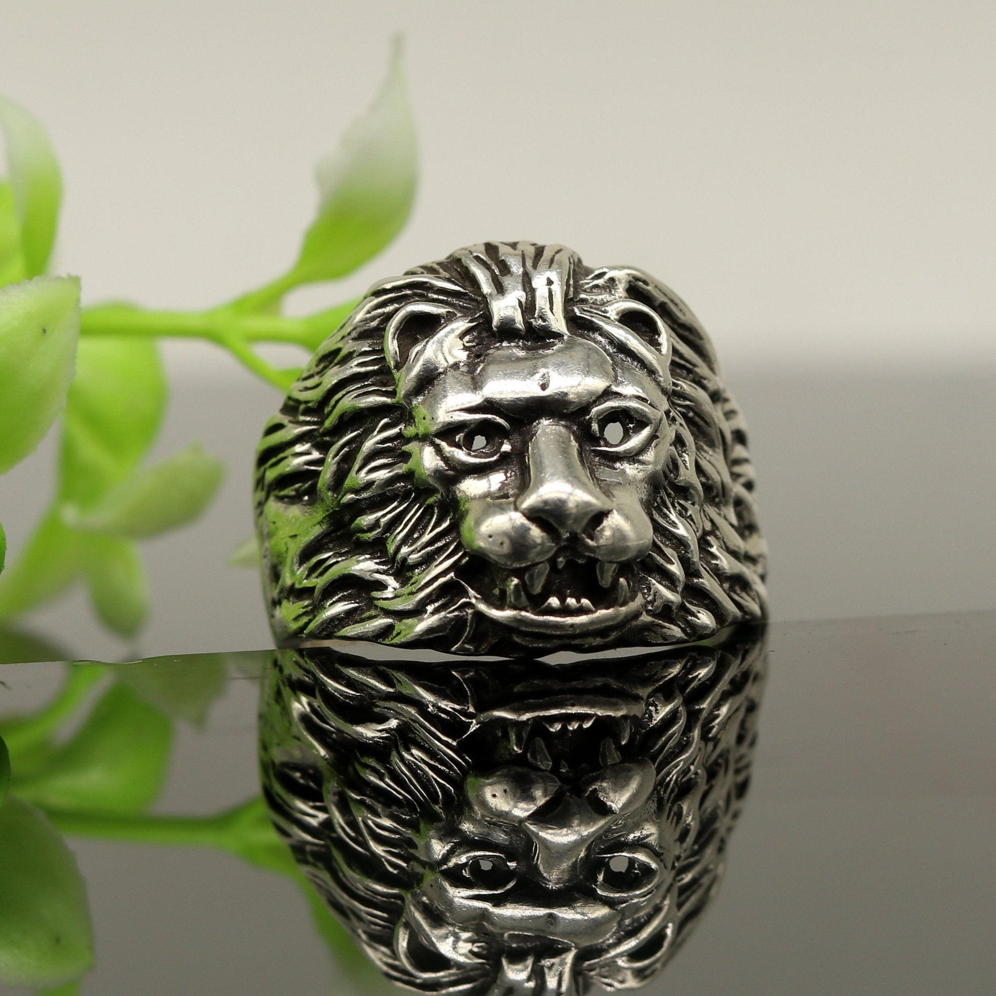 925 sterling silver handmade excellent lion face vintage antique stylish ring band unisex customized jewelry from Rajasthan india sr273 - TRIBAL ORNAMENTS