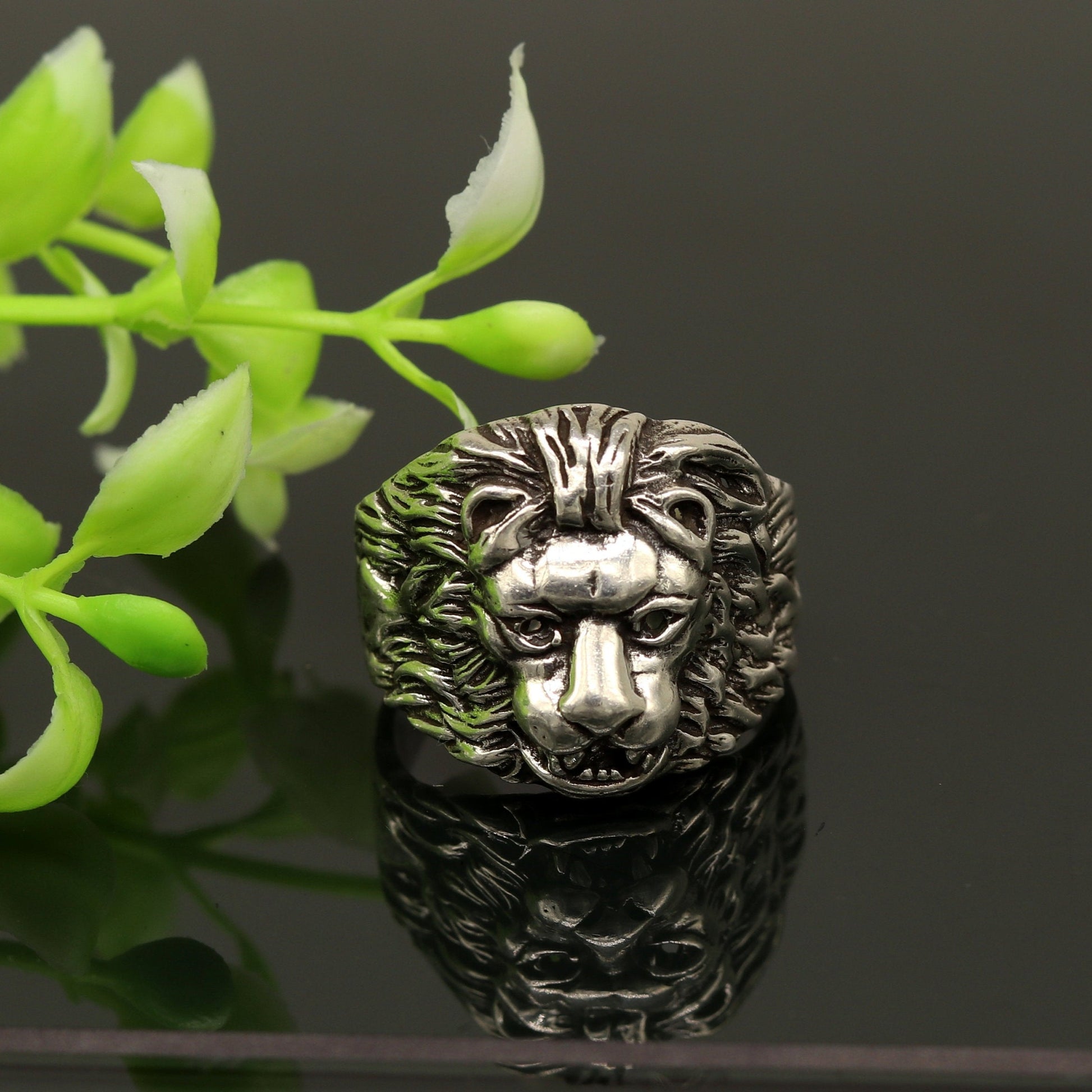 925 sterling silver handmade excellent lion face vintage antique stylish ring band unisex customized jewelry from Rajasthan india sr273 - TRIBAL ORNAMENTS