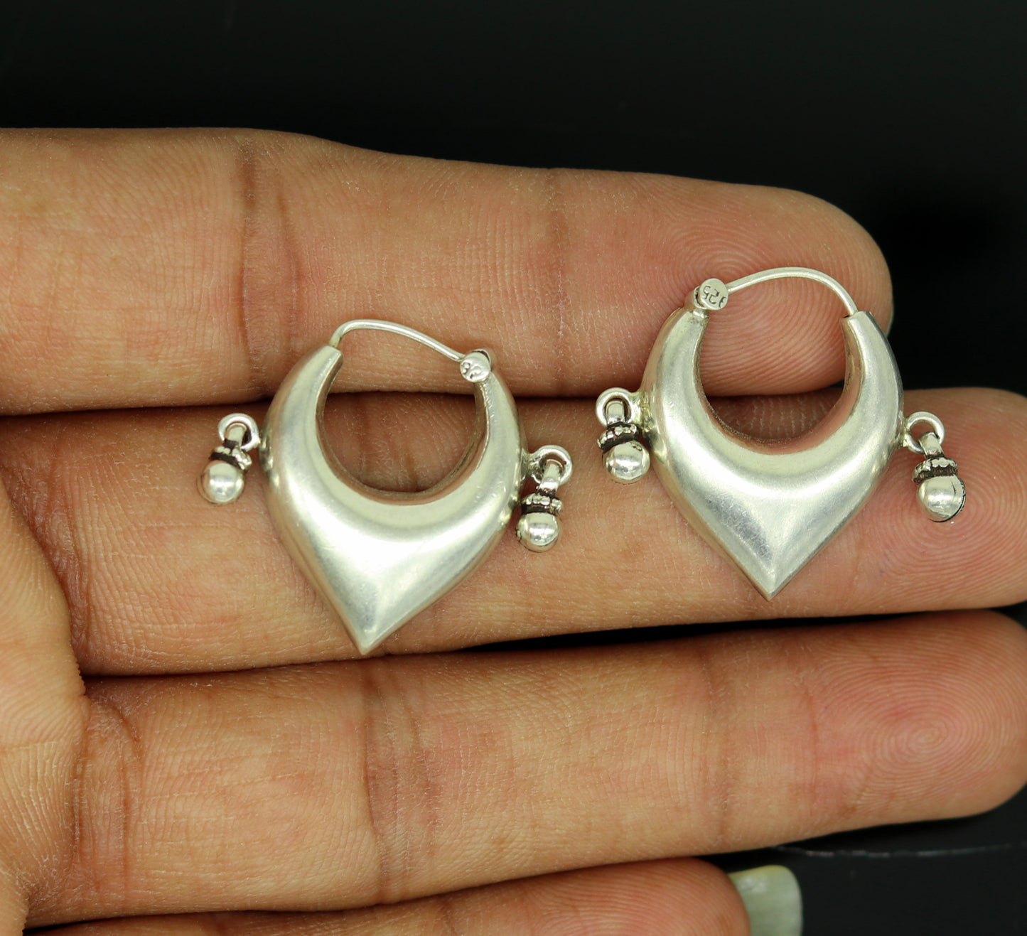 925 sterling silver handmade fabulous hoops earring with gorgeous hanging drops, customized heart shape design earring bridal jewelry s871 - TRIBAL ORNAMENTS