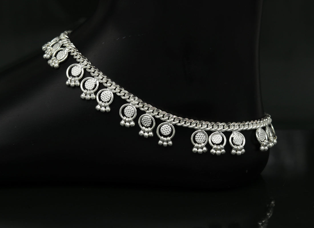 10.5" Long handmade sterling silver amazing noisy bells ankle bracelet, gorgeous charm anklets customized belly dance gifting jewelry ank219 - TRIBAL ORNAMENTS