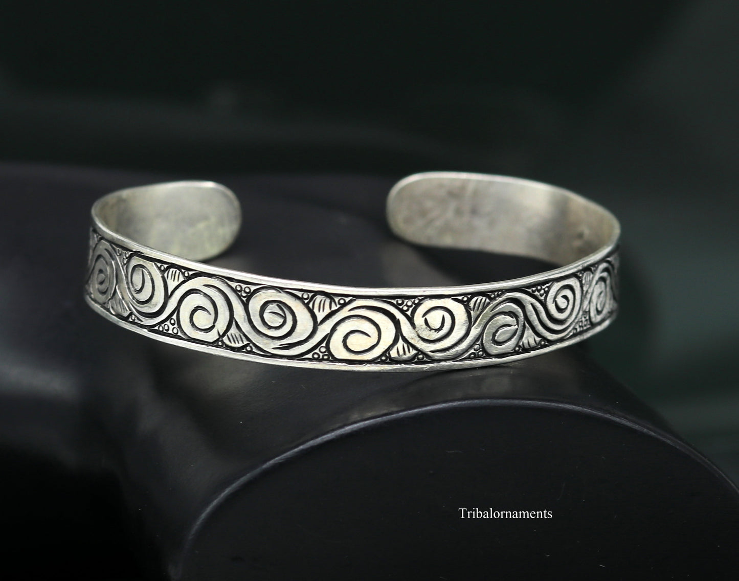 925 Sterling silver handmade fabulous engraved work customized oxidized unisex adjustable bangle bracelet kada tribal jewelry nsk279 - TRIBAL ORNAMENTS
