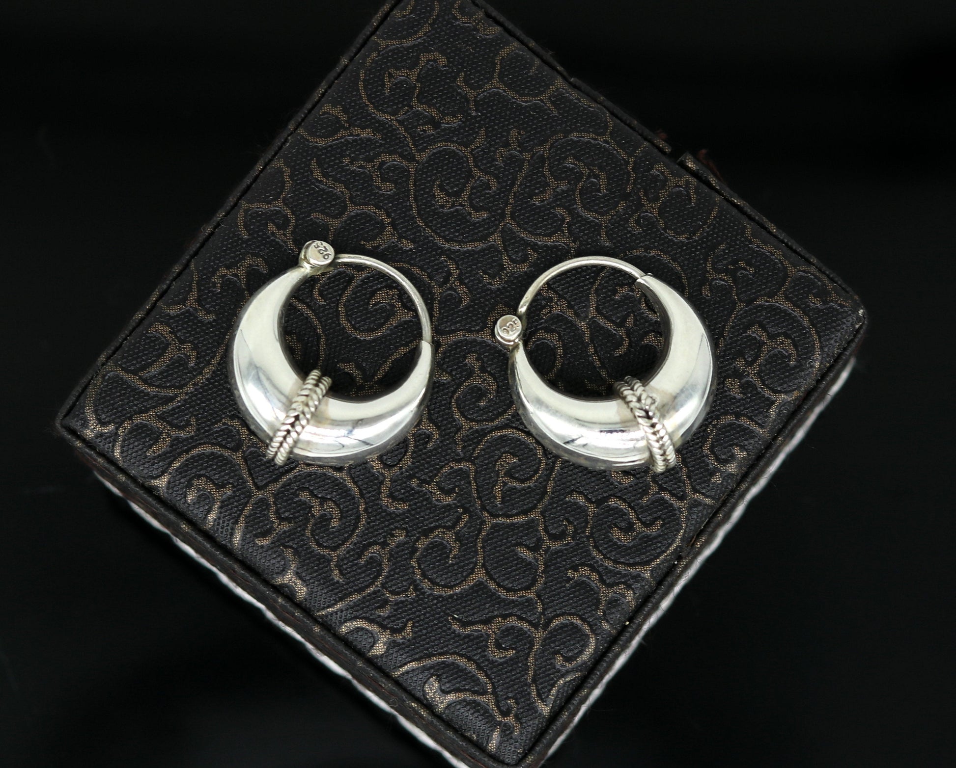 925 sterling Handmade silver jewelry, fabulous vintage stylish customized hoops earrings bali tribal ethnic personalized jewelry ske16 - TRIBAL ORNAMENTS