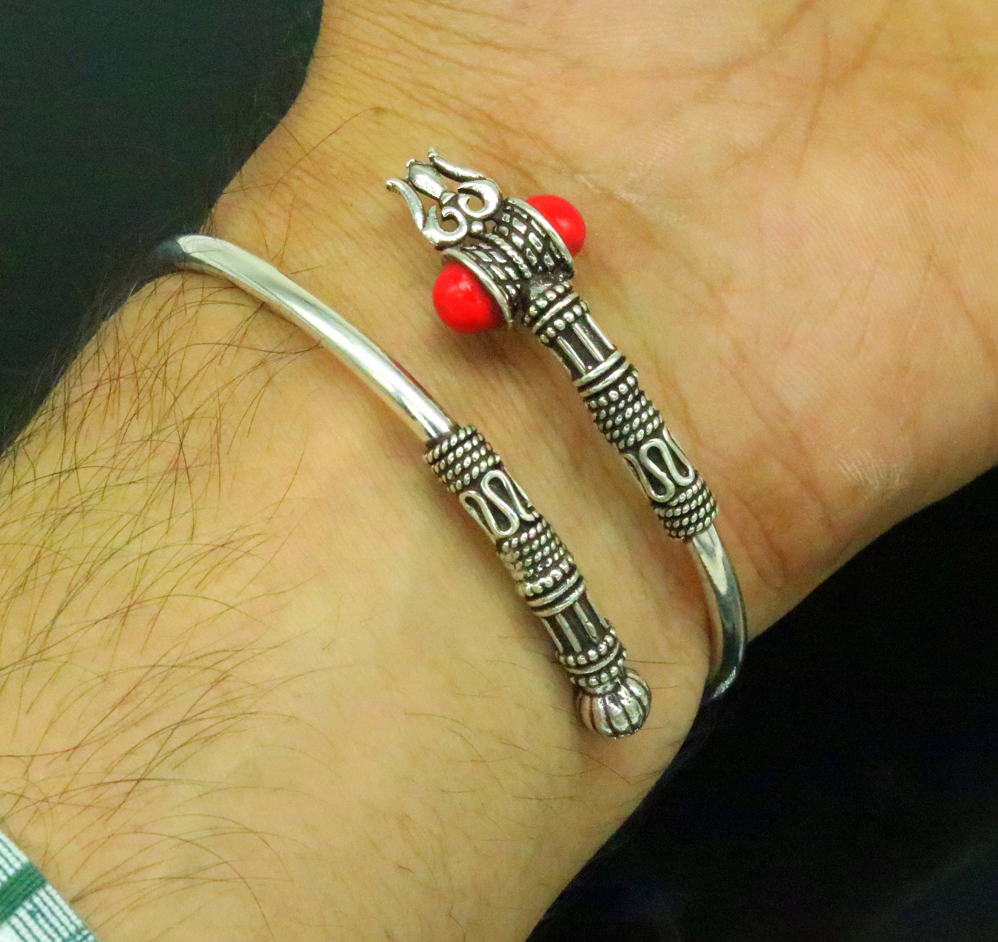 925 sterling silver handmade gorgeous customized lord shiva bangle bracelet, excellent trident trishul with coral unisex jewelry nssk14 - TRIBAL ORNAMENTS