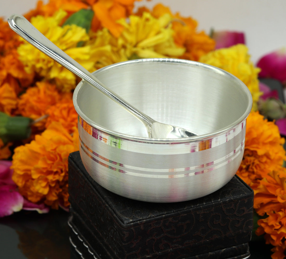 999 pure sterling silver handmade solid silver bowl kitchen utensils, vessels, silver has antibacterial properties, keep stay healthy sv56 - TRIBAL ORNAMENTS