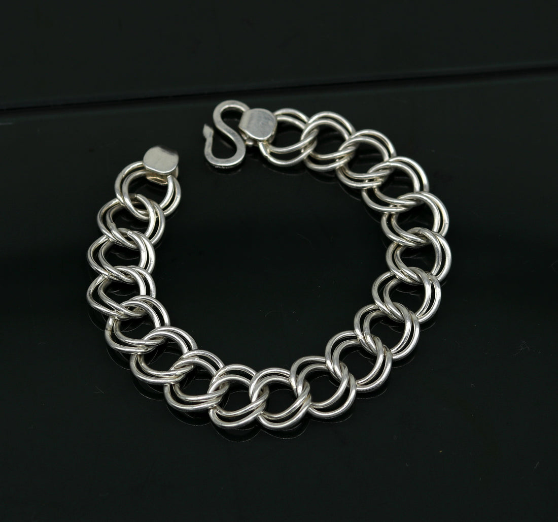 7.5" inches 925 sterling silver handmade double link chain bracelet customized design gorgeous personalized gifting unisex jewelry sbr193 - TRIBAL ORNAMENTS