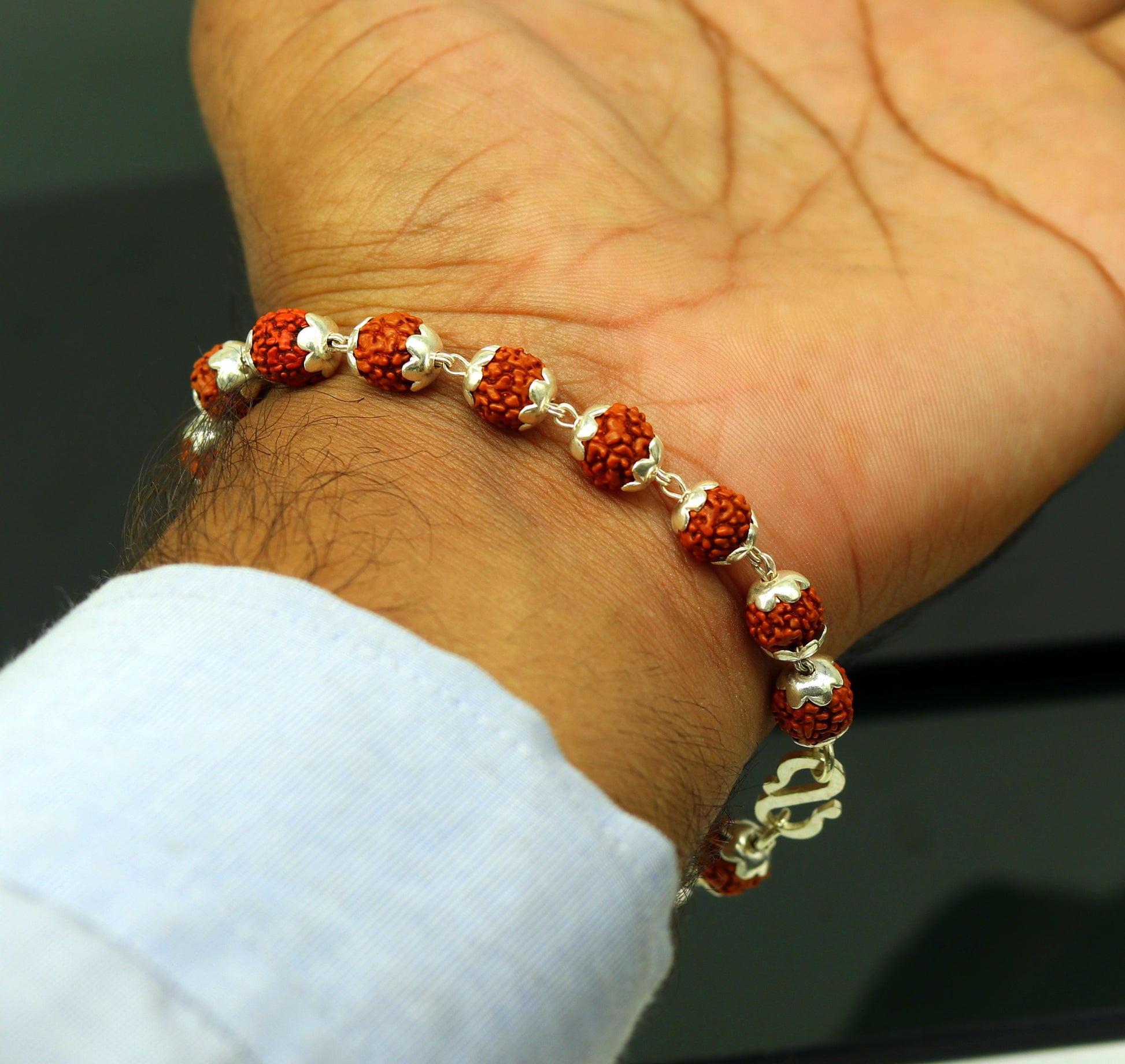 8.5" long handmade gorgeous Rudraksha beads bracelet, excellent customized gifting personalized unisex jewelry from india sbr198 - TRIBAL ORNAMENTS