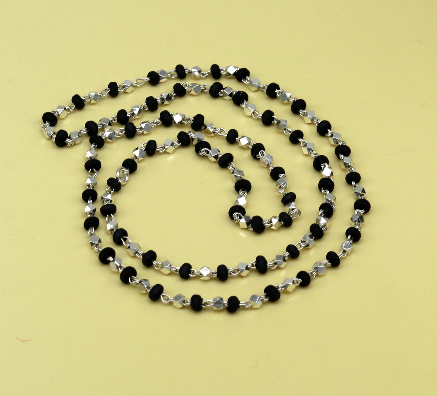 24" Sterling silver handmade wooden beads black basil rosary silver chain necklace unisex jewelry , tulsi mala customized necklace ch82 - TRIBAL ORNAMENTS