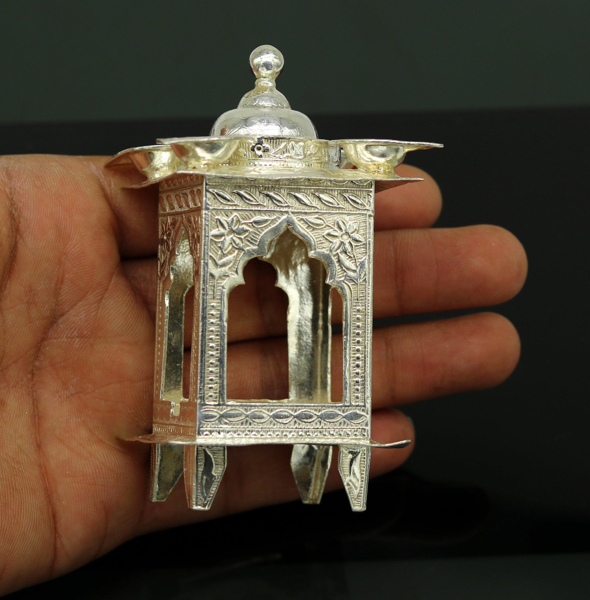 Sterling silver handmade amazing design home mini temple with oil lamp, amazing handcrafting work home decor temple art figurine  sst12 - TRIBAL ORNAMENTS