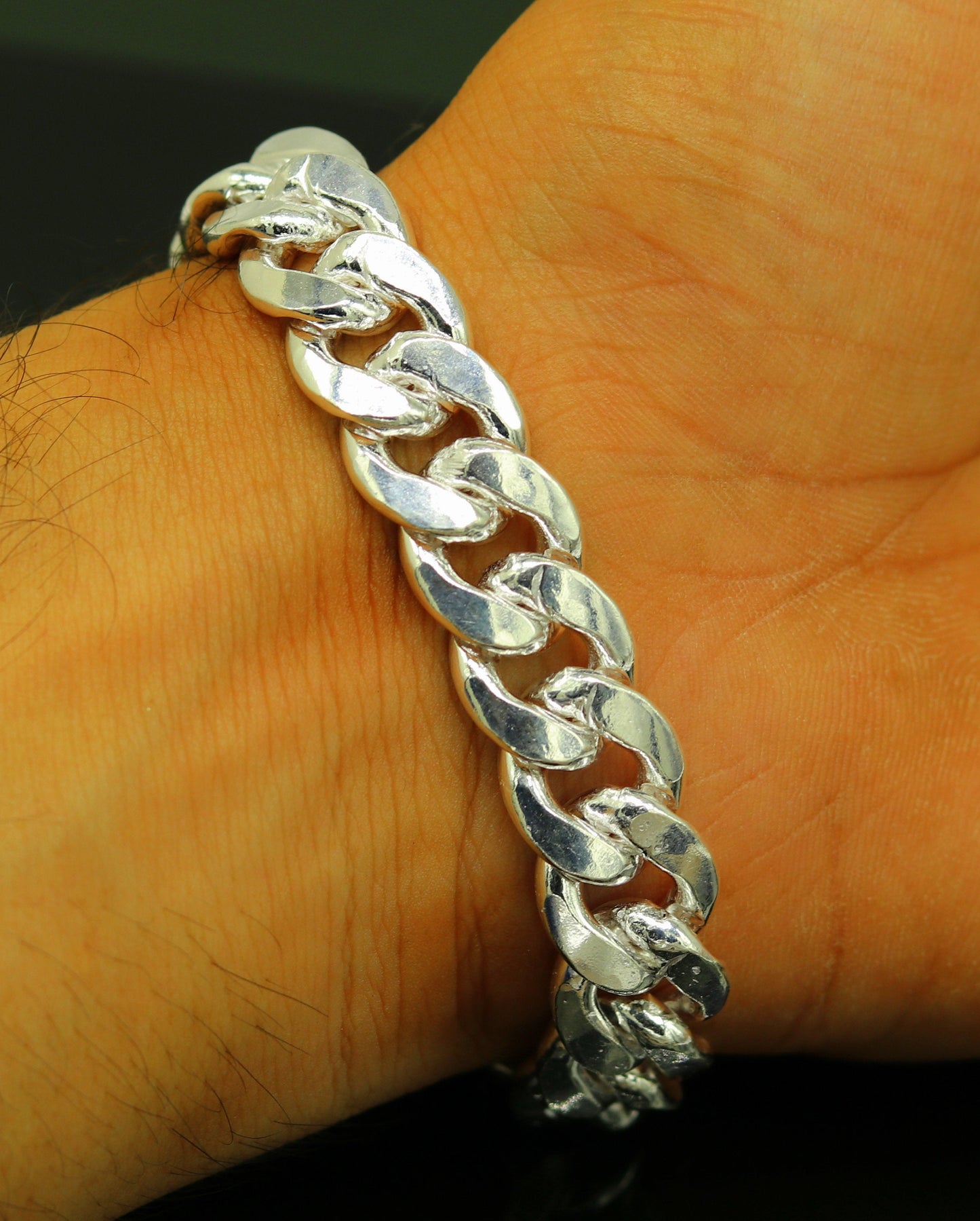 9" inches long Handmade solid silver customized heavy design unisex bracelet, gorgeous personalized gifting chain bracelet nsbr153 - TRIBAL ORNAMENTS