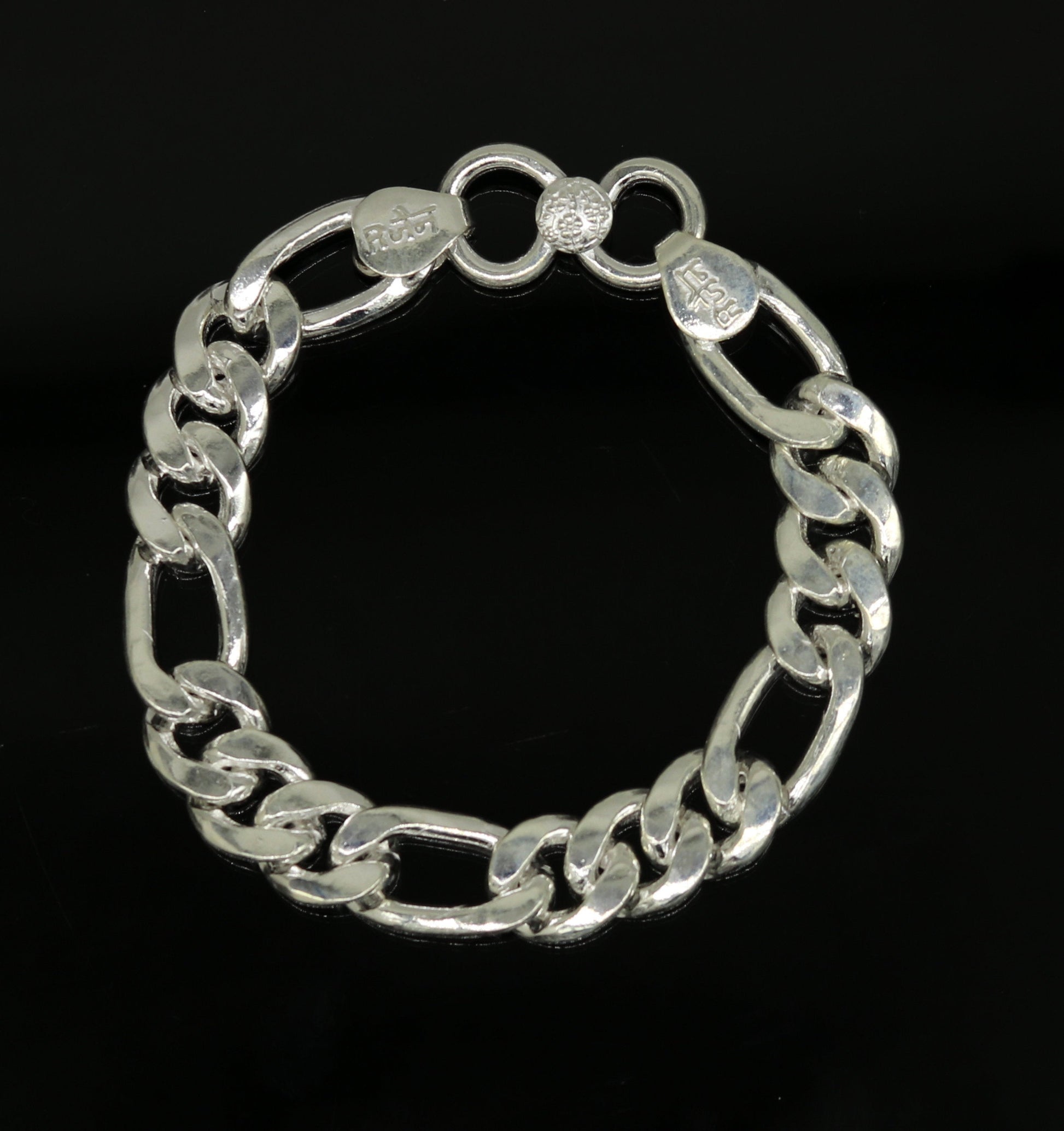 9" inches long Handmade solid silver customized Figaro chain heavy vintage design unisex bracelet, personalized gifting bracelet nsbr154 - TRIBAL ORNAMENTS