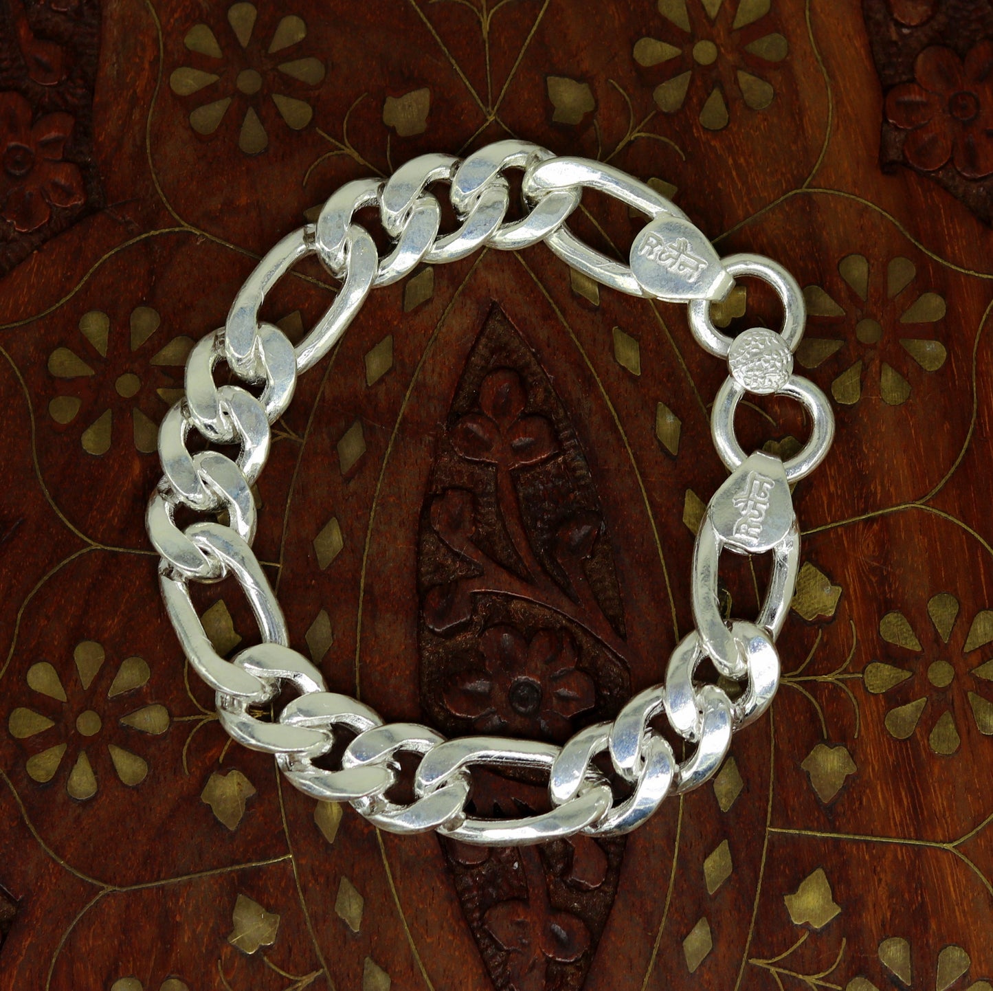 9" inches long Handmade solid silver customized Figaro chain heavy vintage design unisex bracelet, personalized gifting bracelet nsbr154 - TRIBAL ORNAMENTS