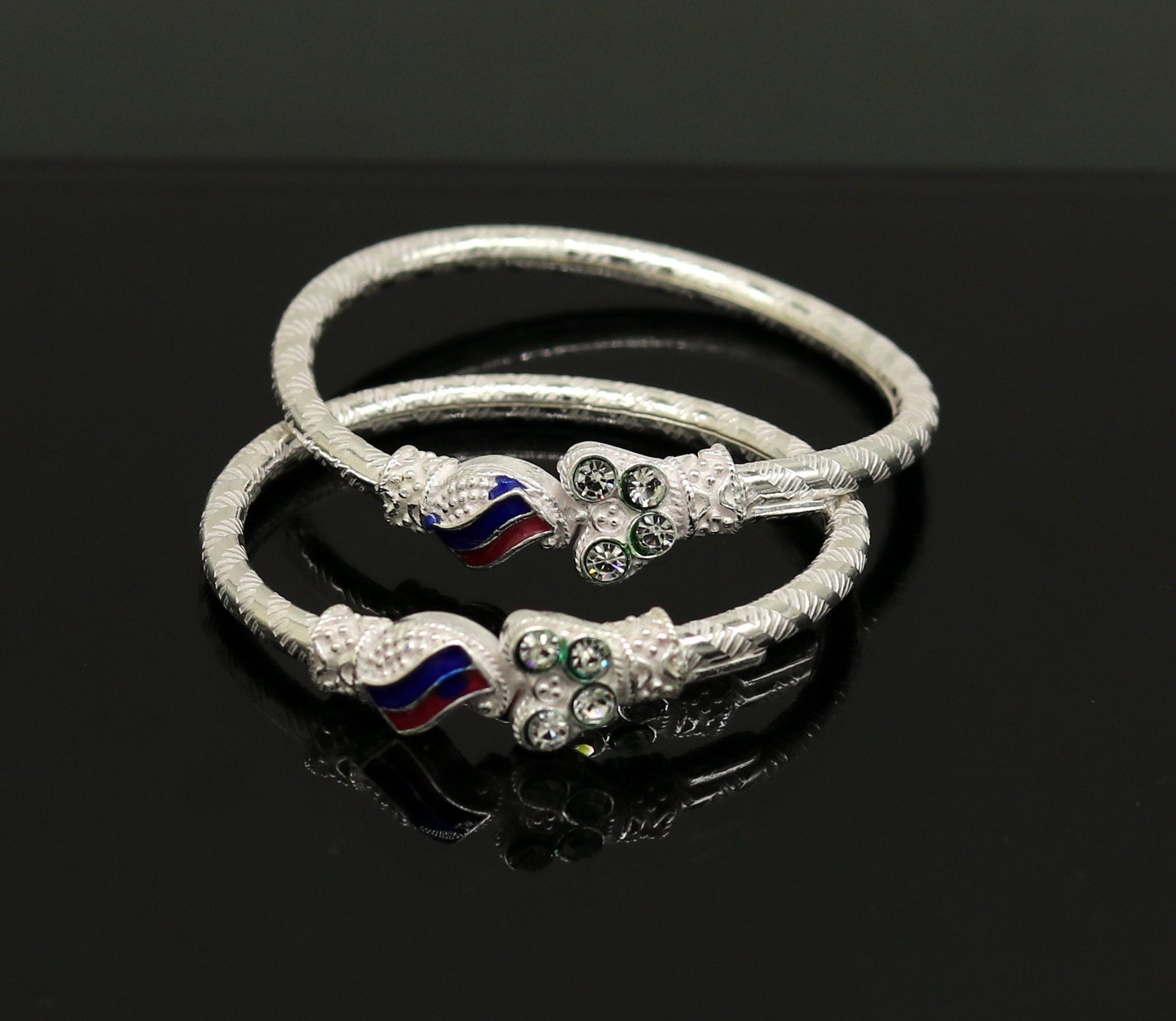 Handmade vintage customized design gorgeous silver baby bangle kada, excellent enamel design bangle bracelet unisex kids jewelry nbbk91 - TRIBAL ORNAMENTS