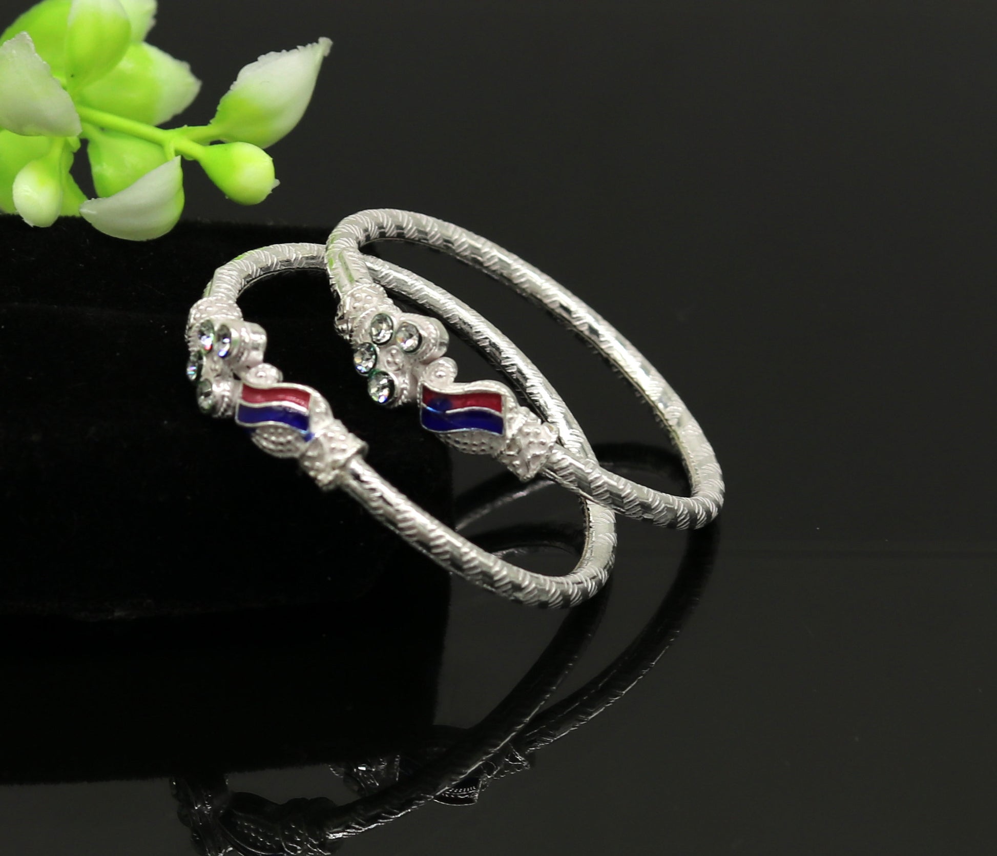 Handmade vintage customized design gorgeous silver baby bangle kada, excellent enamel design bangle bracelet unisex kids jewelry nbbk91 - TRIBAL ORNAMENTS