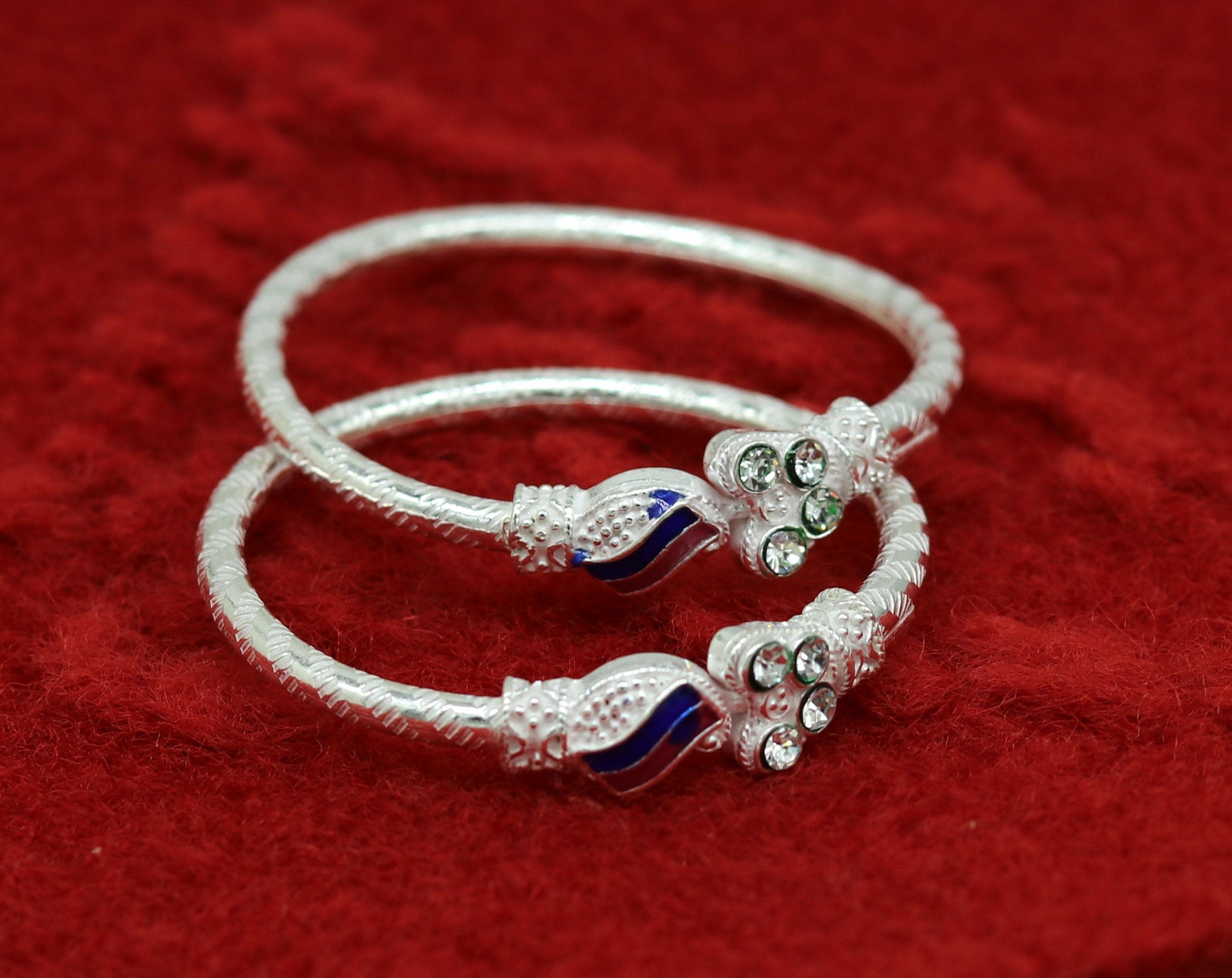 Handmade vintage customized design gorgeous silver baby bangle kada, excellent enamel design bangle bracelet unisex kids jewelry nbbk91 - TRIBAL ORNAMENTS