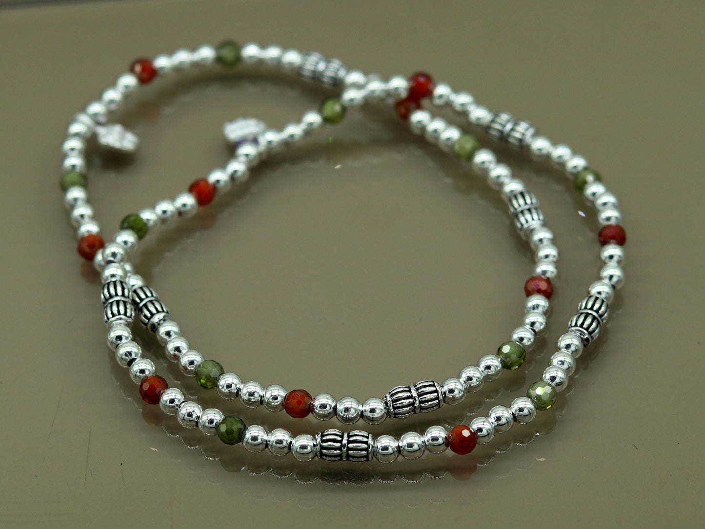 Modern stylish handmade silver beaded adjustable ankle bracelet, excellent belly dance jewelry, customized personalized gifting nank 210 - TRIBAL ORNAMENTS