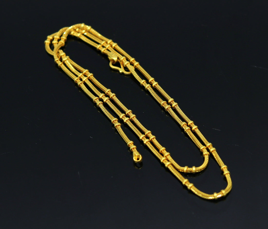 20" long 22kt yellow gold handmade solid box chain with customized design, excellent unisex personalized gifting jewelry from india ch226 - TRIBAL ORNAMENTS