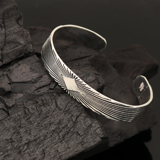 Amazing style handmade sterling silver open face adjustable kada bangle bracelet unisex customized stylish tribal design jewelry nsk301 - TRIBAL ORNAMENTS