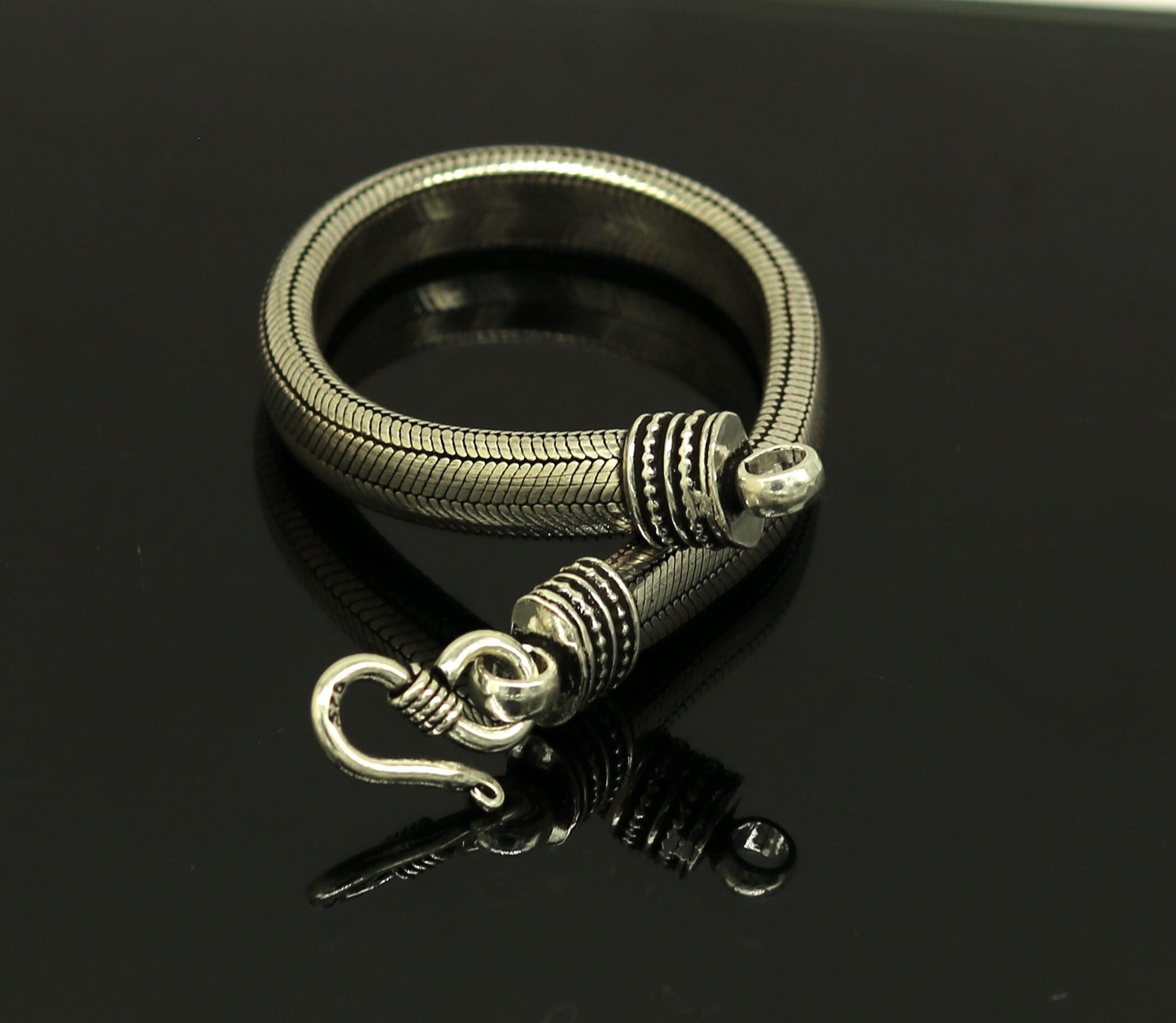 7mm 9" solid 925 sterling silver handmade snake chain heavy customized D shape half round bracelet, personalized gifting jewelry nsbr201 - TRIBAL ORNAMENTS