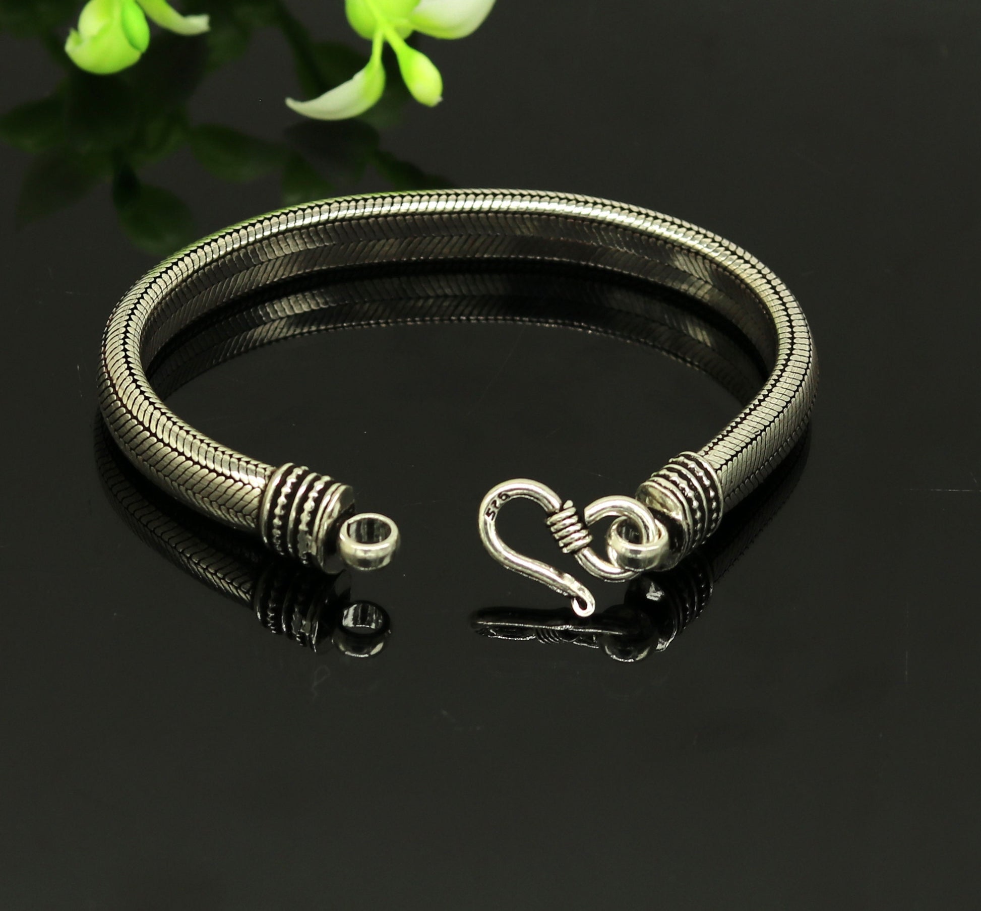 7mm 9" solid 925 sterling silver handmade snake chain heavy customized D shape half round bracelet, personalized gifting jewelry nsbr201 - TRIBAL ORNAMENTS