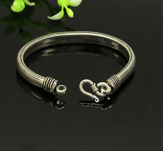 7mm 9" solid 925 sterling silver handmade snake chain heavy customized D shape half round bracelet, personalized gifting jewelry nsbr201 - TRIBAL ORNAMENTS