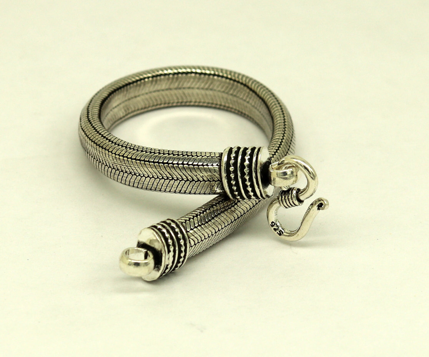 7mm 9" solid 925 sterling silver handmade snake chain heavy customized D shape half round bracelet, personalized gifting jewelry nsbr201 - TRIBAL ORNAMENTS