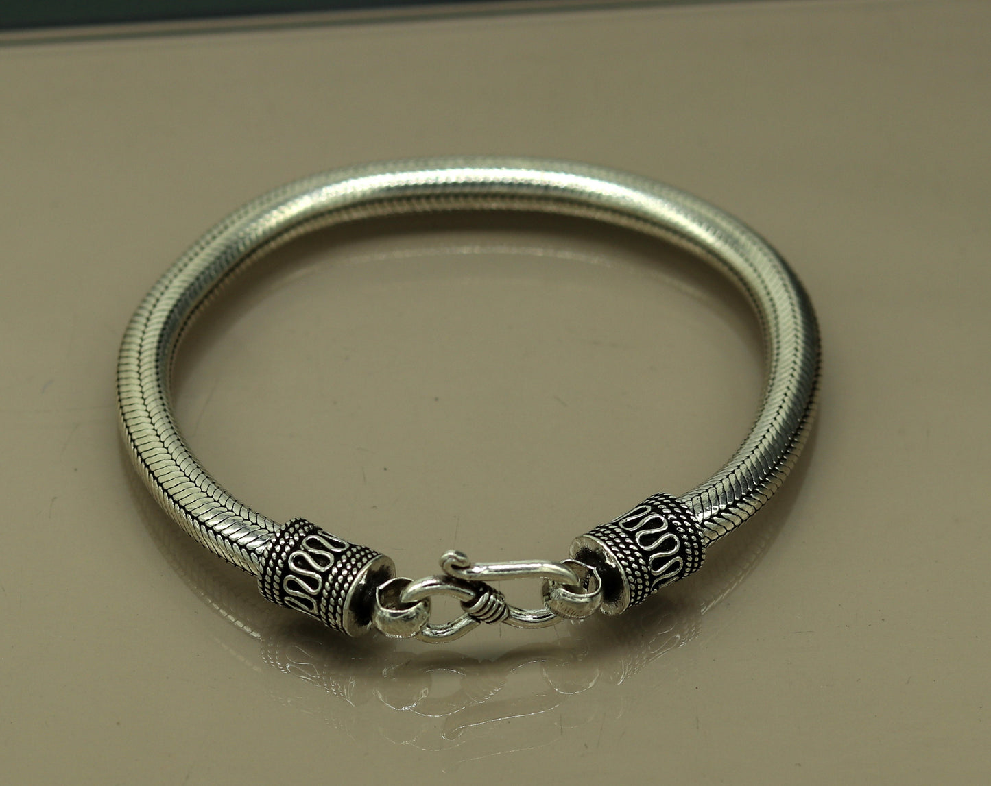 9" solid 925 sterling silver handmade snake chain heavy customized round design bracelet, personalized gifting jewelry sbr208 - TRIBAL ORNAMENTS