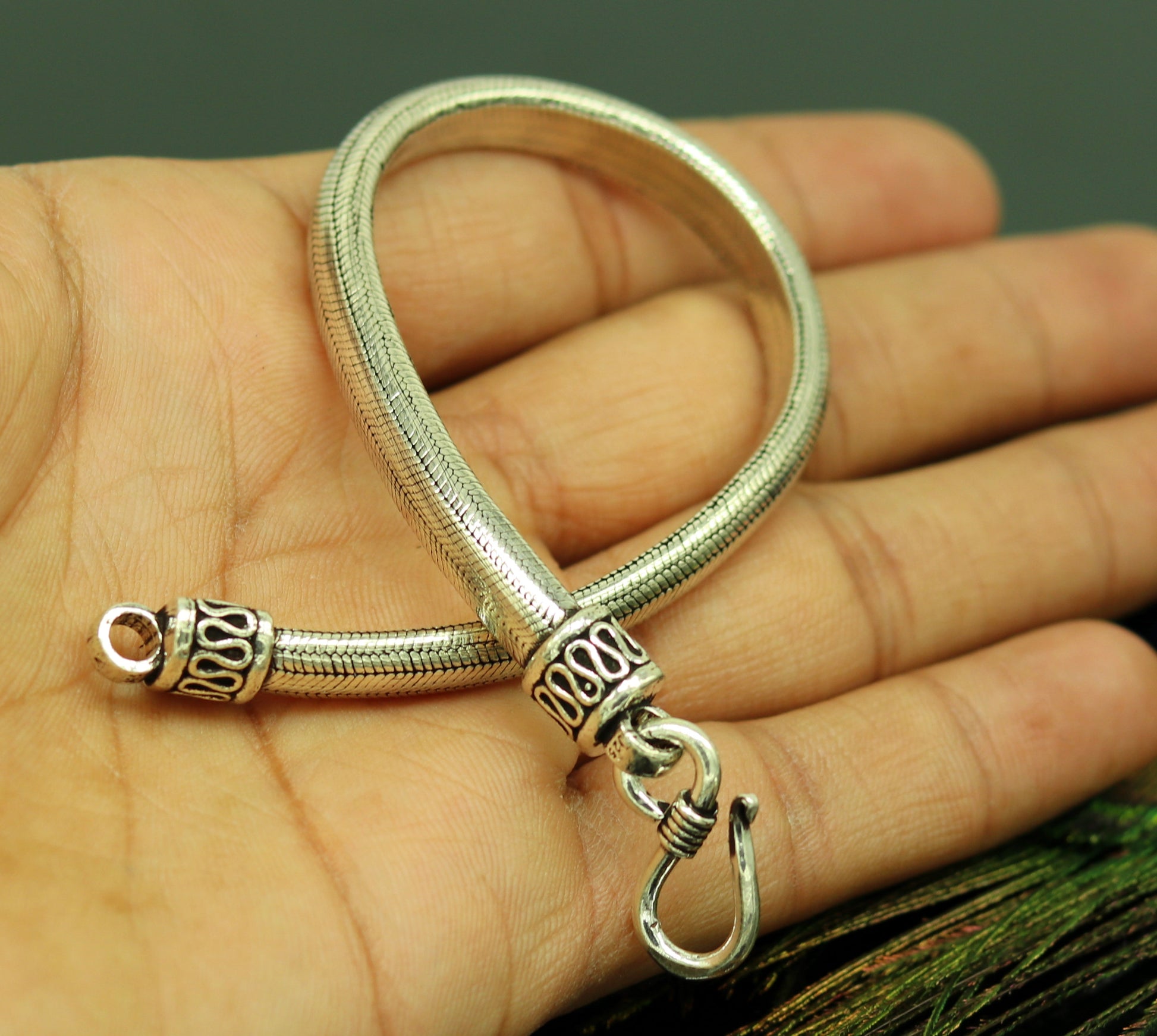 8.2" solid 925 sterling silver handmade snake chain customized half round D shape design bracelet, personalized gifting jewelry sbr209 - TRIBAL ORNAMENTS