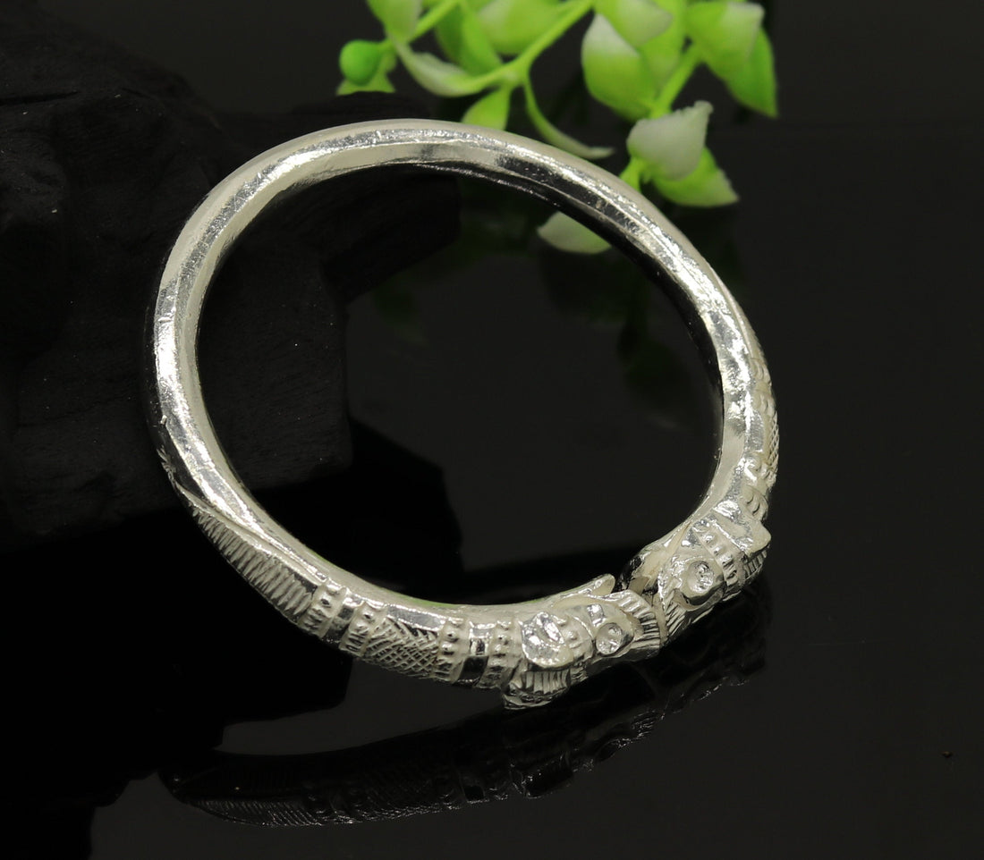 Solid silver handcrafted vintage antique style gorgeous bangle bracelet kada, customized adjustable crocodile bracelet for men's  nssk241 - TRIBAL ORNAMENTS