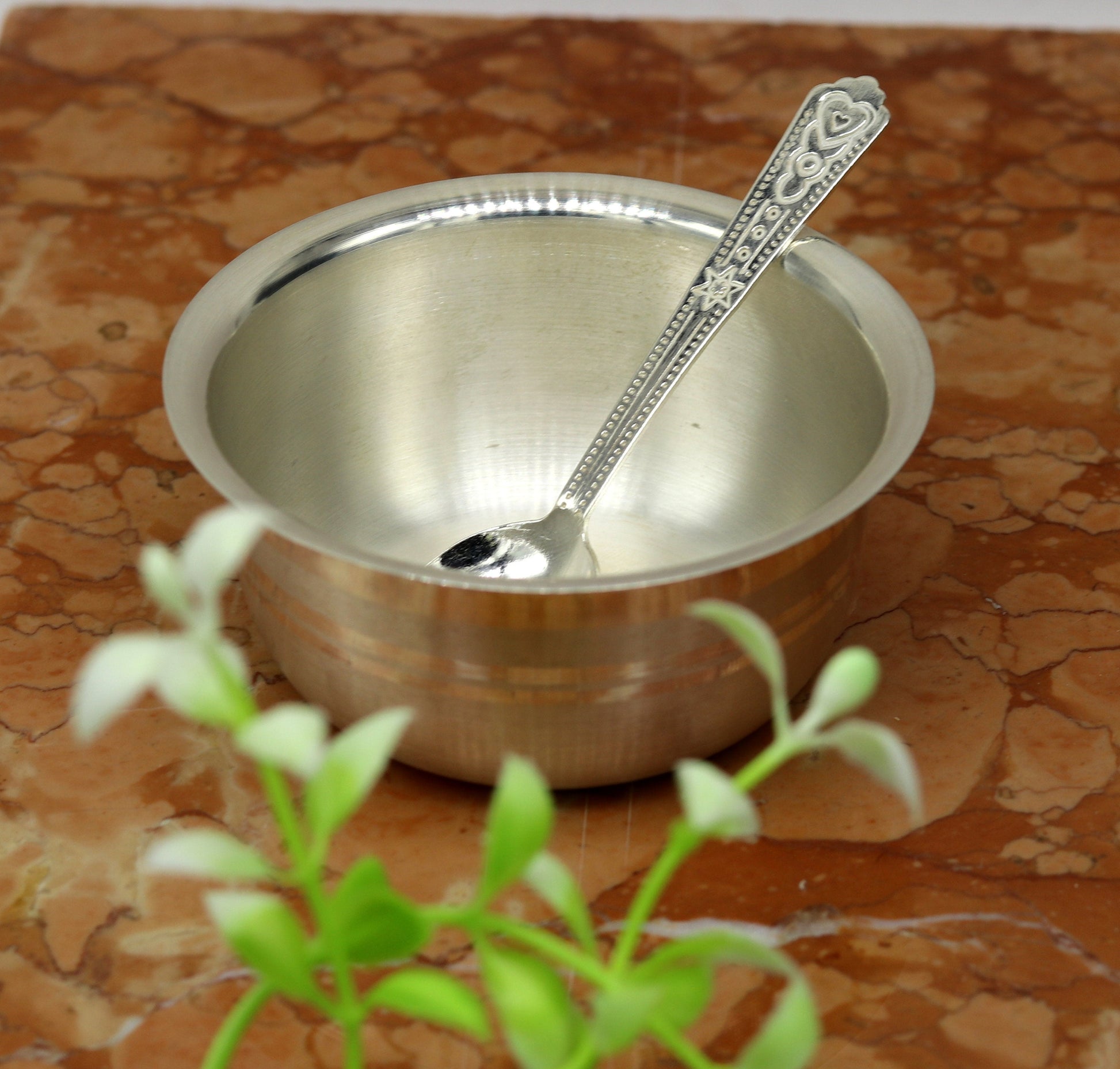 999 pure sterling silver handmade solid silver bowl and spoon, silver has antibacterial properties, keep stay healthy, silver vessels sv63 - TRIBAL ORNAMENTS