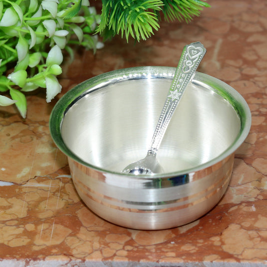 999 pure sterling silver handmade solid silver bowl and spoon, silver has antibacterial properties, keep stay healthy, silver vessels sv64 - TRIBAL ORNAMENTS