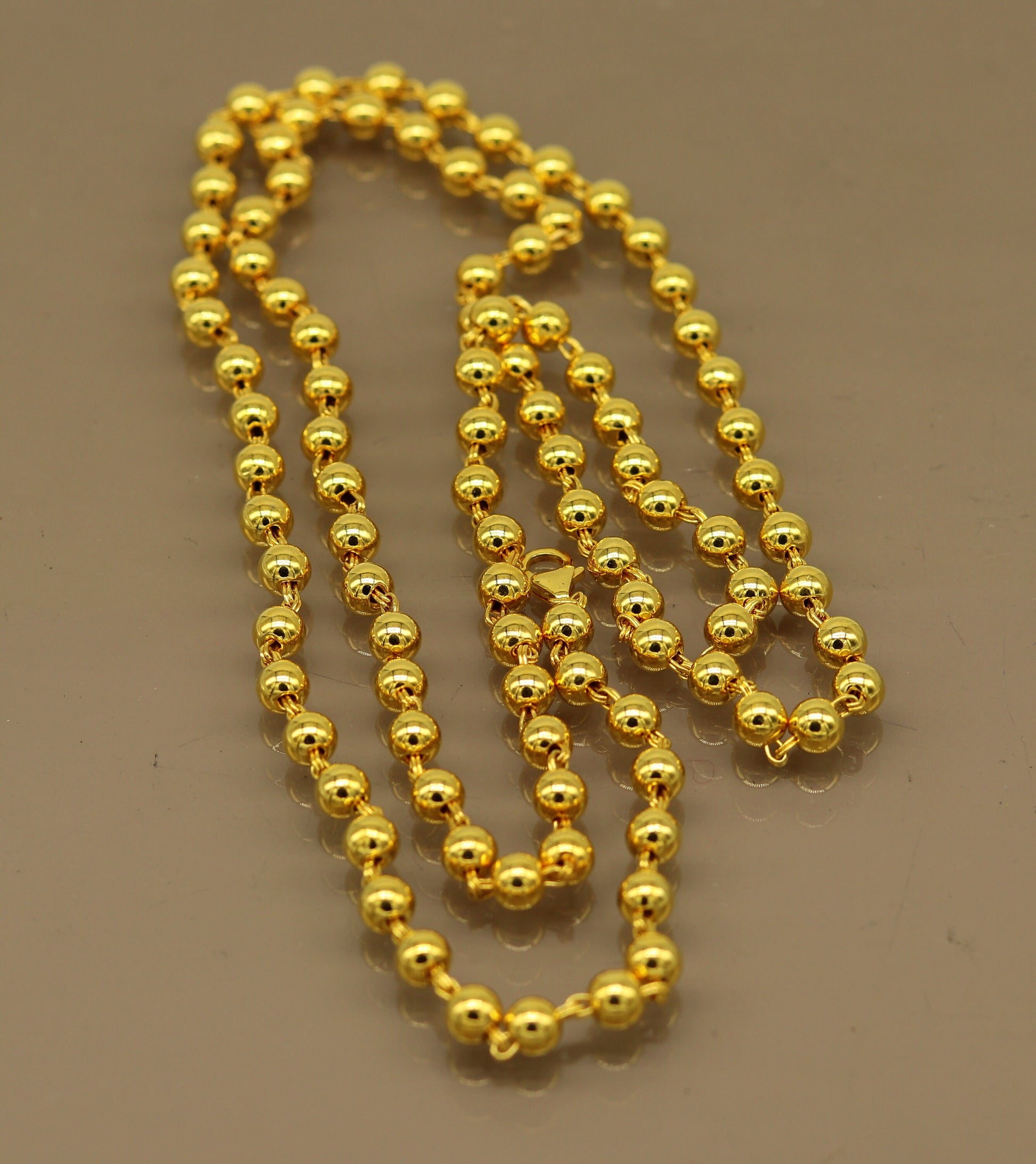 Amazing sterling silver handmade gorgeous gold polished beaded necklace, excellent customized gifting stylish chain unisex jewelry ch87 - TRIBAL ORNAMENTS