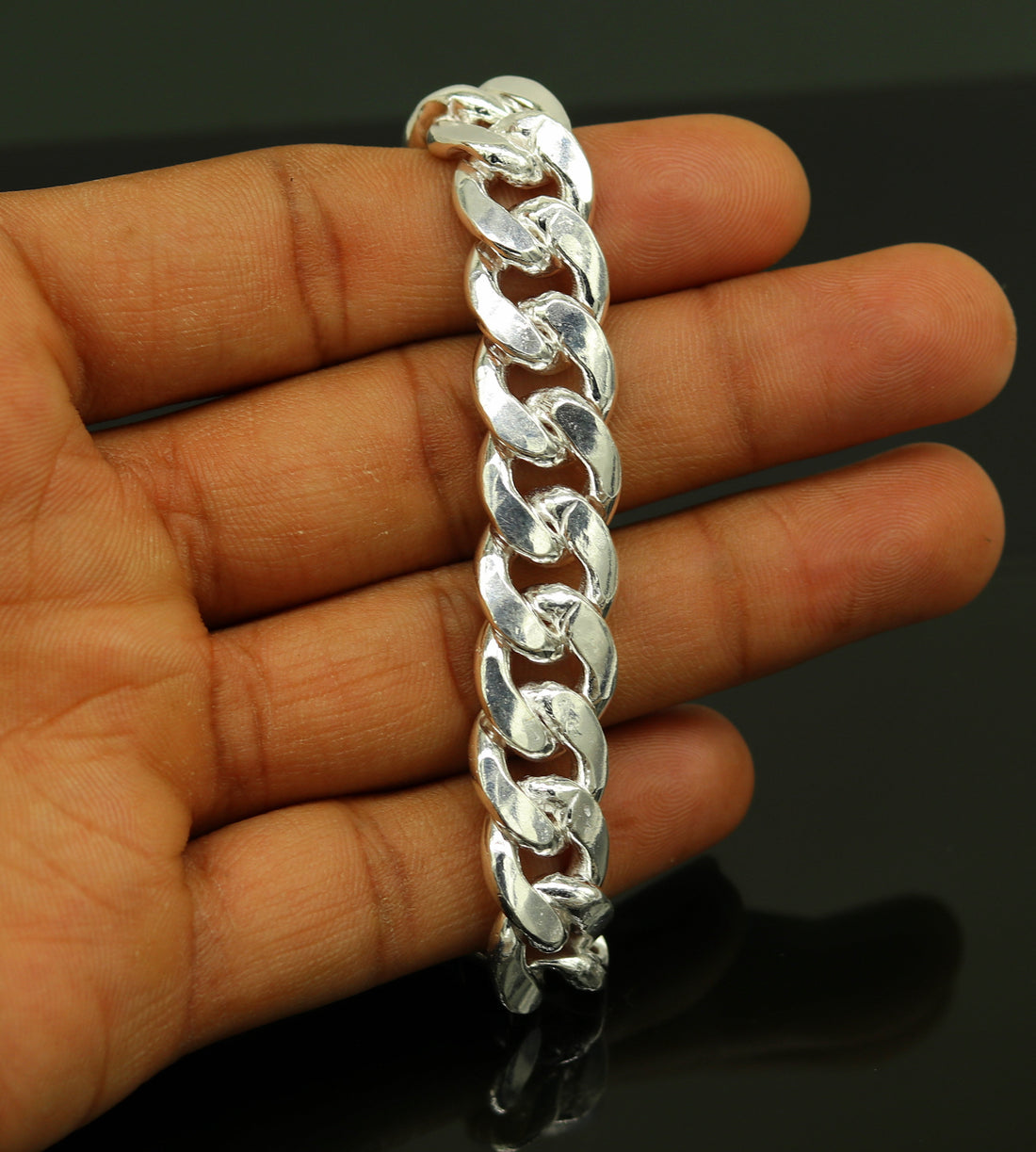 9" inches long Handmade solid silver customized heavy design unisex bracelet, gorgeous personalized gifting chain bracelet nsbr153 - TRIBAL ORNAMENTS