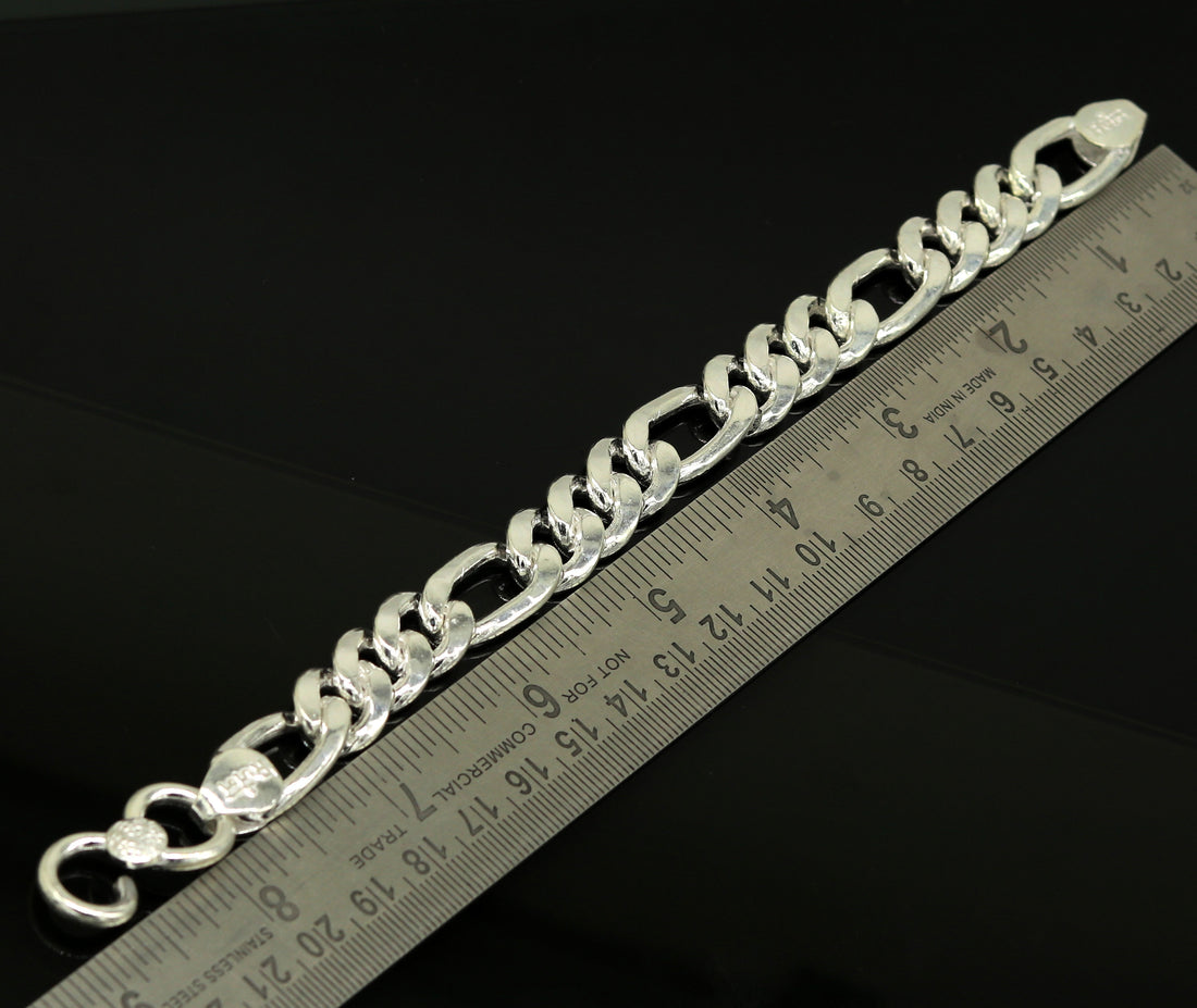 9" inches long Handmade solid silver customized Figaro chain heavy vintage design unisex bracelet, personalized gifting bracelet nsbr154 - TRIBAL ORNAMENTS