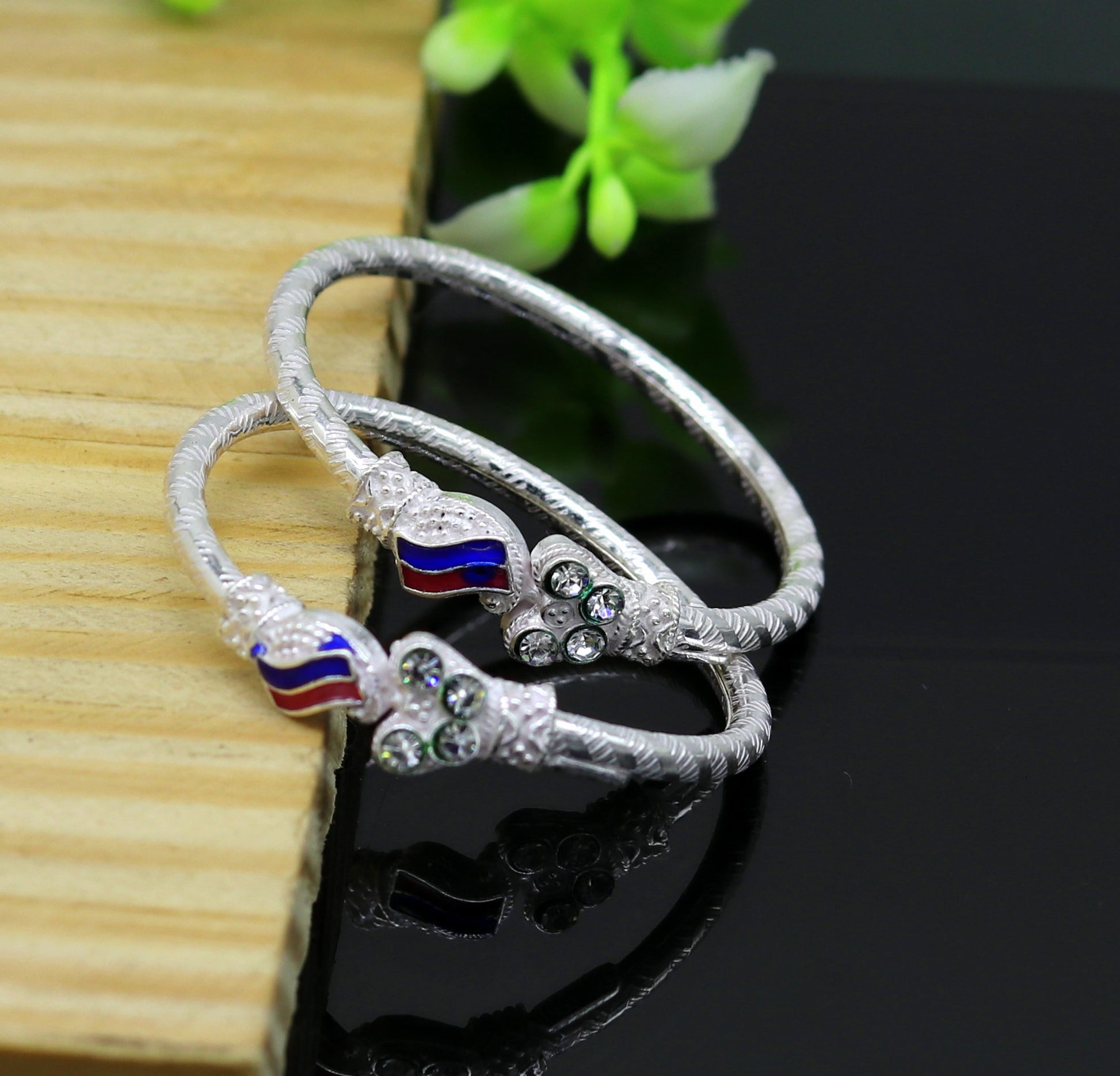 Handmade vintage customized design gorgeous silver baby bangle kada, excellent enamel design bangle bracelet unisex kids jewelry nbbk91 - TRIBAL ORNAMENTS