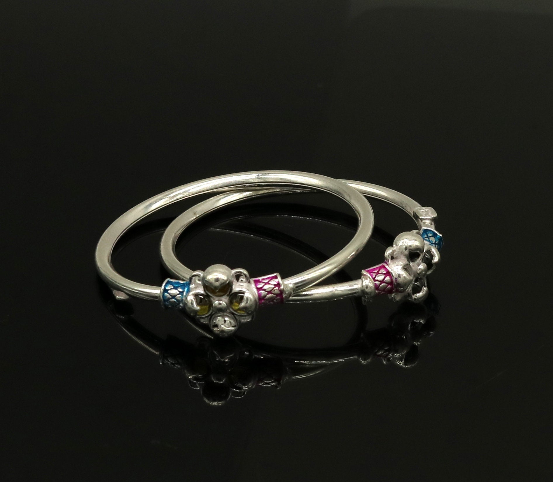 Amazing plain design solid silver new born bangle bracelet kada unisex kids jewelry for gifting tribal belly dance jewelry  nbbk85 - TRIBAL ORNAMENTS