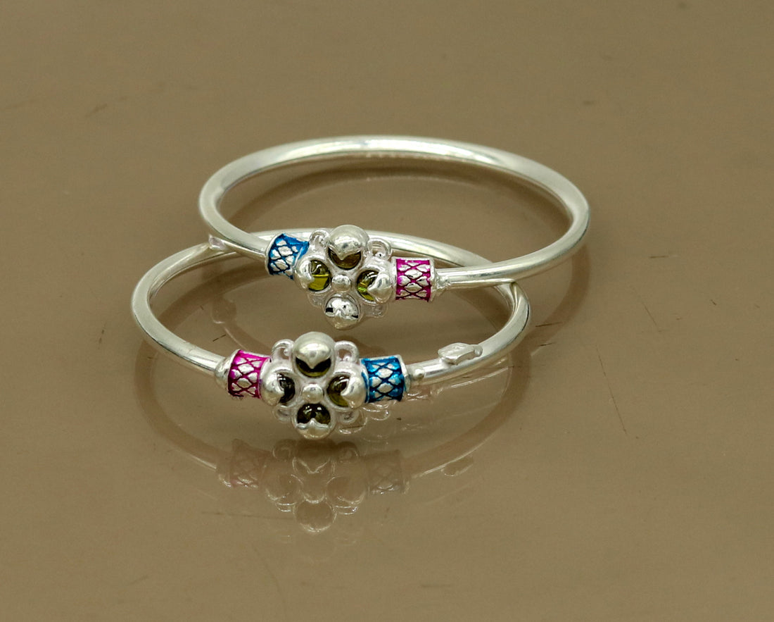 Amazing plain design solid silver new born bangle bracelet kada unisex kids jewelry for gifting tribal belly dance jewelry  nbbk85 - TRIBAL ORNAMENTS