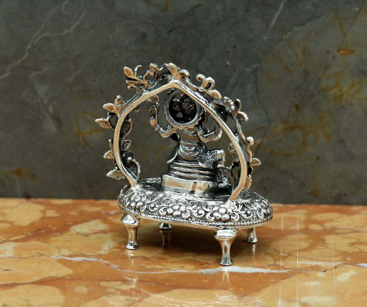 925 Sterling silver Lord Ganesh Idol, Pooja Articles, Indian Silver Idols, handcrafted Lord Ganesh statue sculpture amazing gifting art su03 - TRIBAL ORNAMENTS