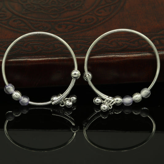 solid silver handmade fabulous plain design adjustable baby bangle bracelet kada, excellent customized charm bracelet for uisex kids nbbk119 - TRIBAL ORNAMENTS