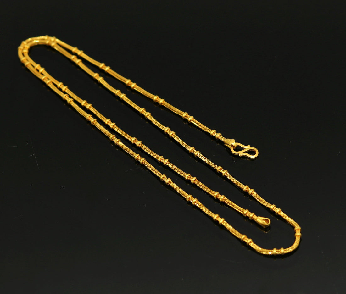 20" long 22kt yellow gold handmade solid box chain with customized design, excellent unisex personalized gifting jewelry from india ch226 - TRIBAL ORNAMENTS