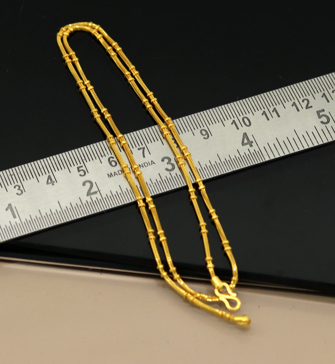 20" long 22kt yellow gold handmade solid box chain with customized design, excellent unisex personalized gifting jewelry from india ch226 - TRIBAL ORNAMENTS