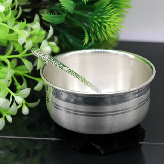 999 pure fine silver handmade silver bowl and spoon set, silver utensils silver art, tray stay baby/kids healthy, silver vessels sv76 - TRIBAL ORNAMENTS